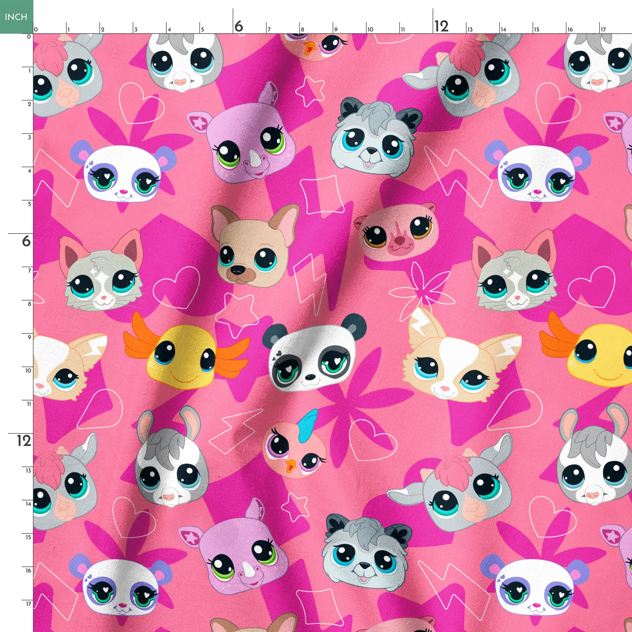 Hasbro Littliest Pet Shop Cute Faces Toss on Pink Fabric