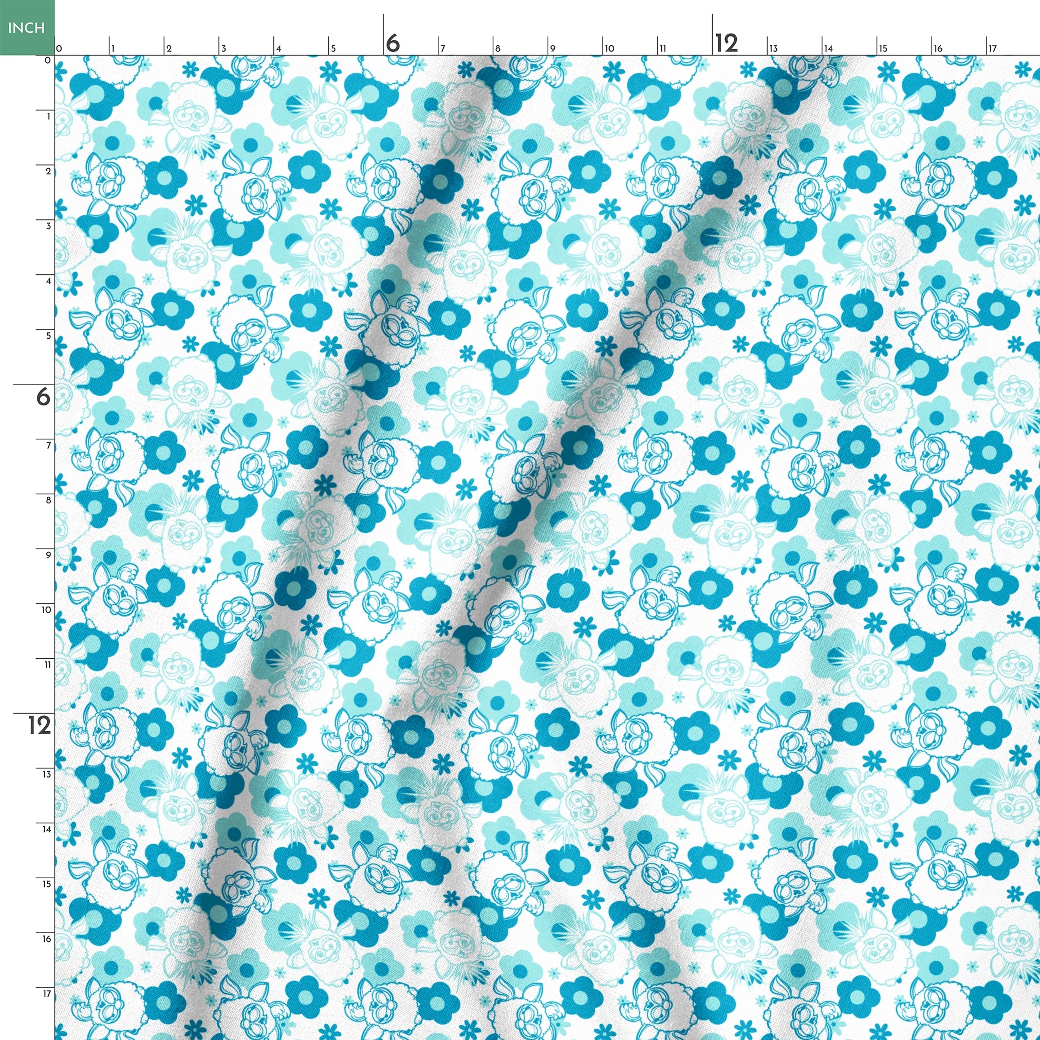 Hasbro Furby Flower Power on Blue  Fabric