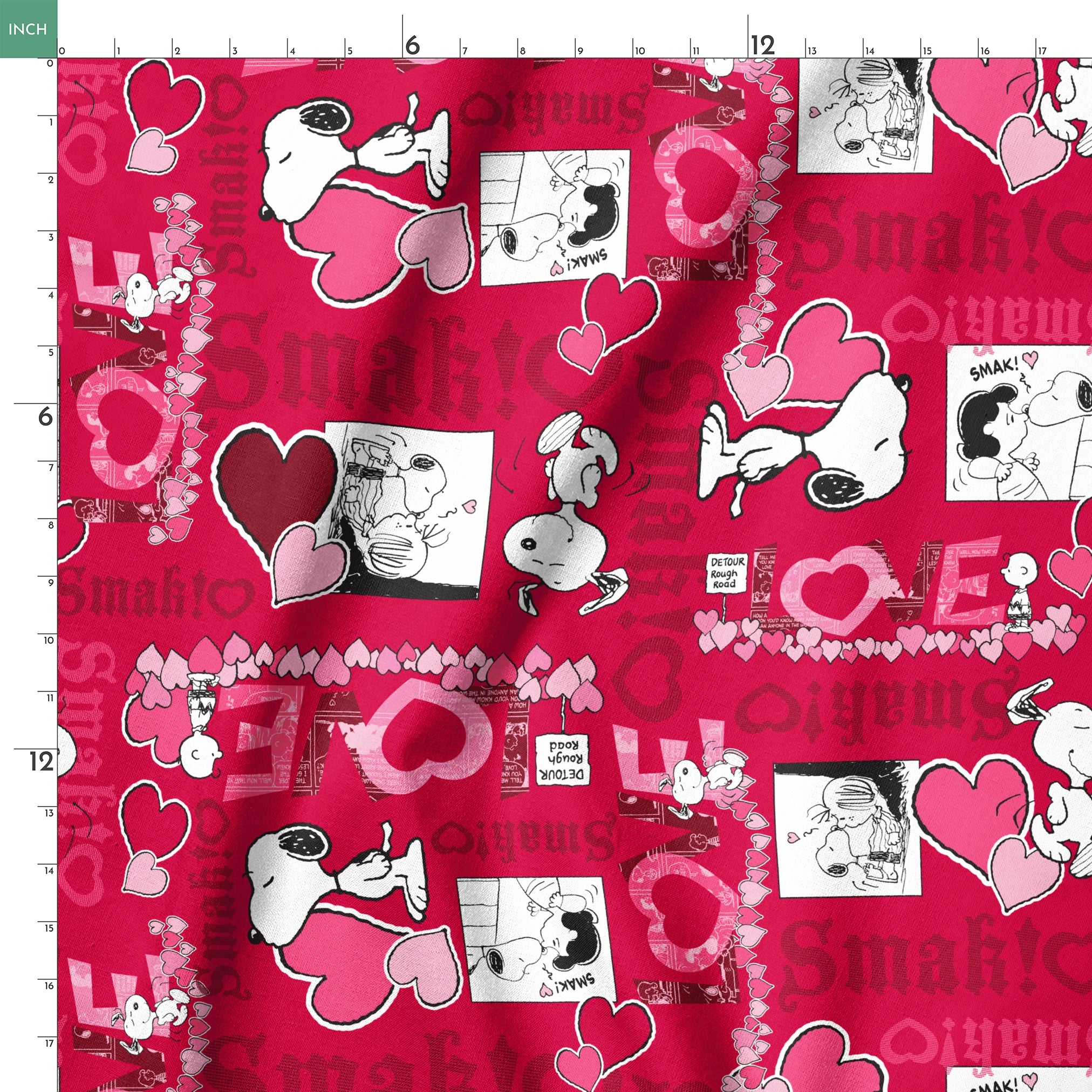Peanuts Snoopy Love Red Fabric