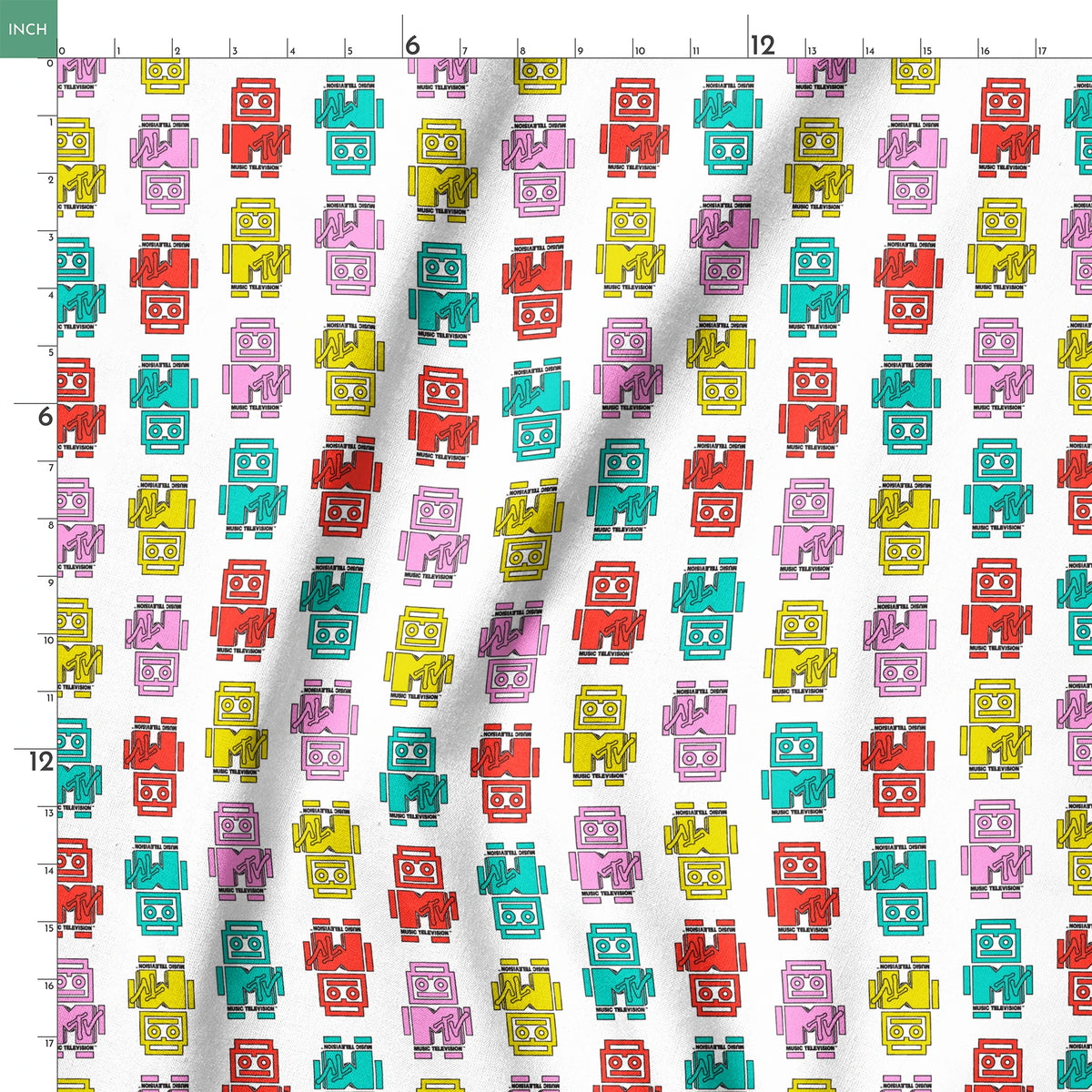Paramount MTV  Logo Robots on White Fabric
