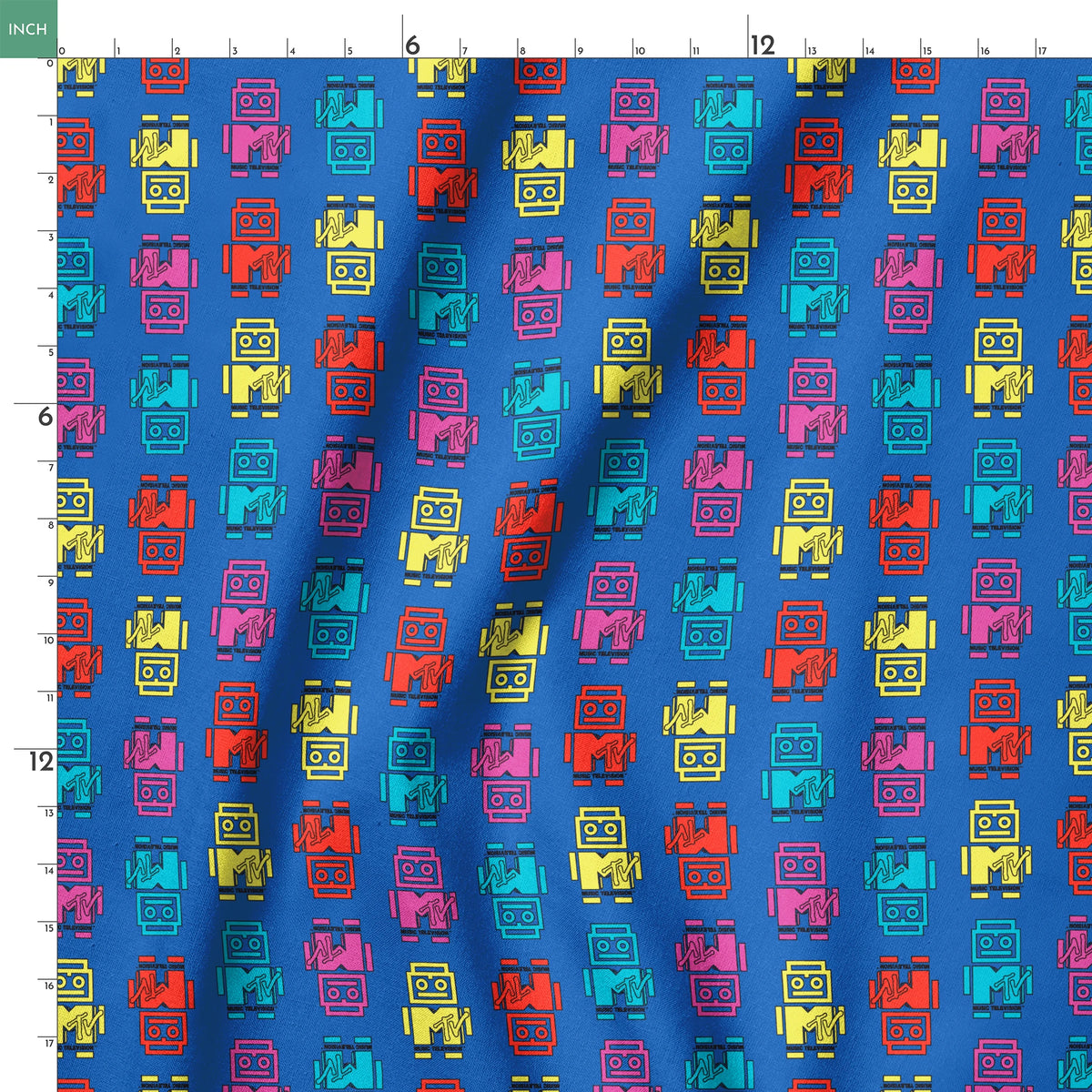 Paramount MTV  Logo Robots on Blue Fabric
