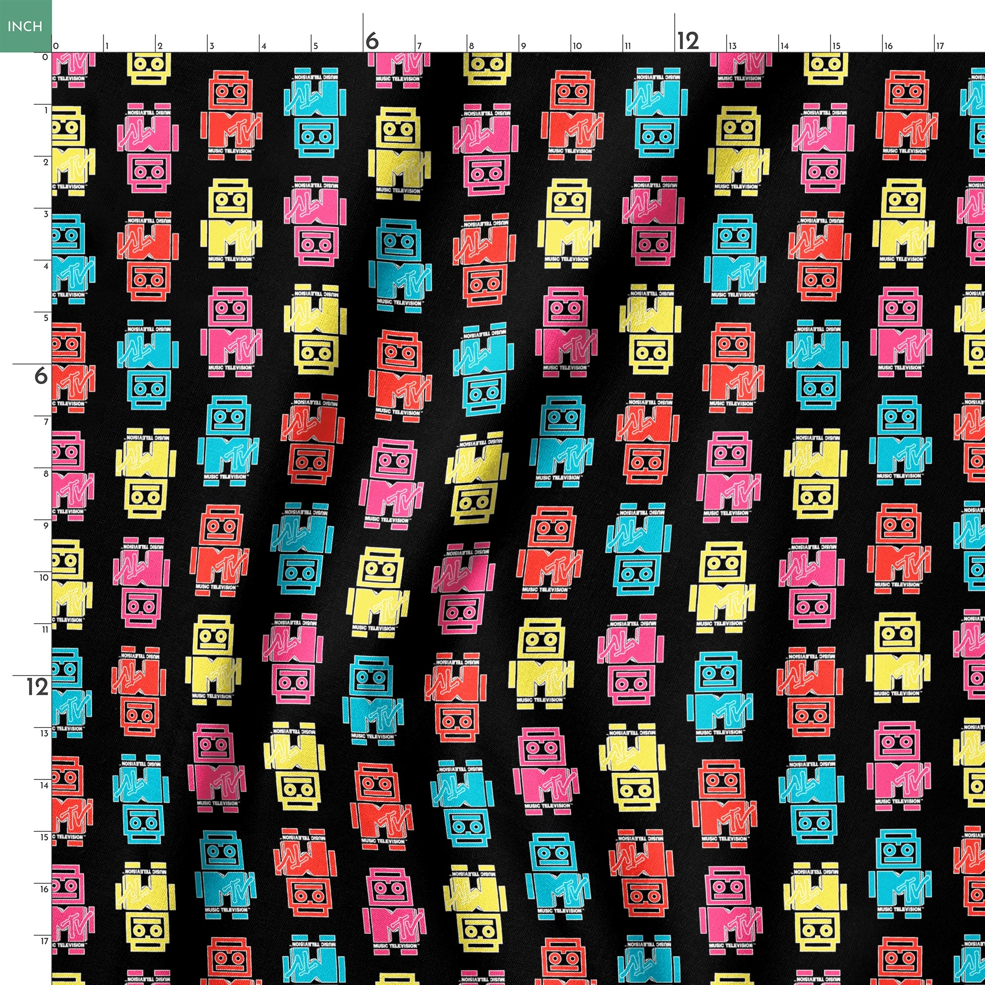 Paramount MTV  Logo Robots on Black Fabric