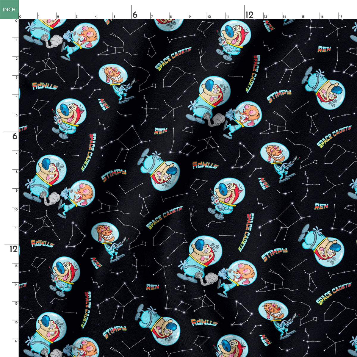 Ren & Stimpy Space Cadets on Black Fabric