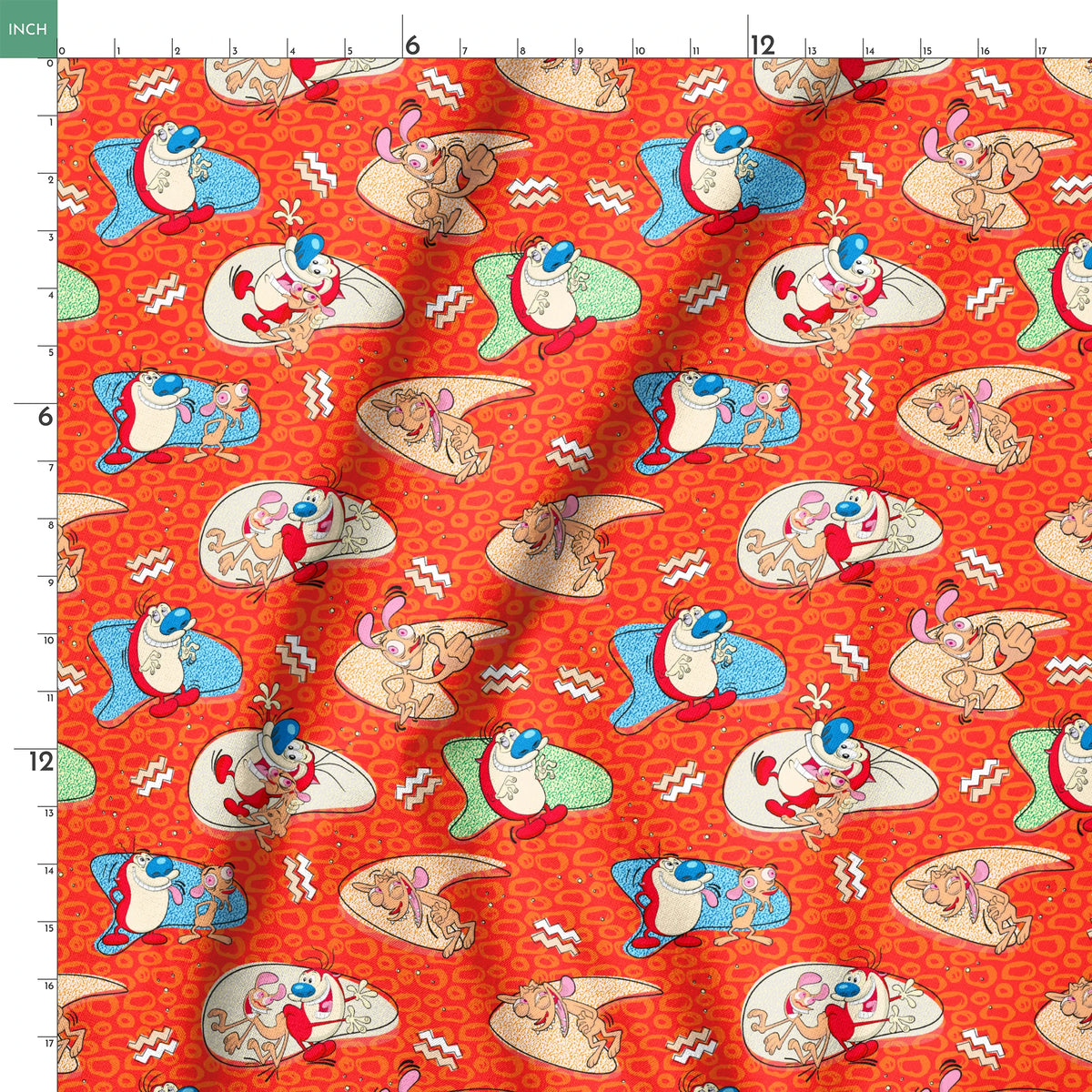 Ren & Stimpy Retro Graphics on Orange Fabric