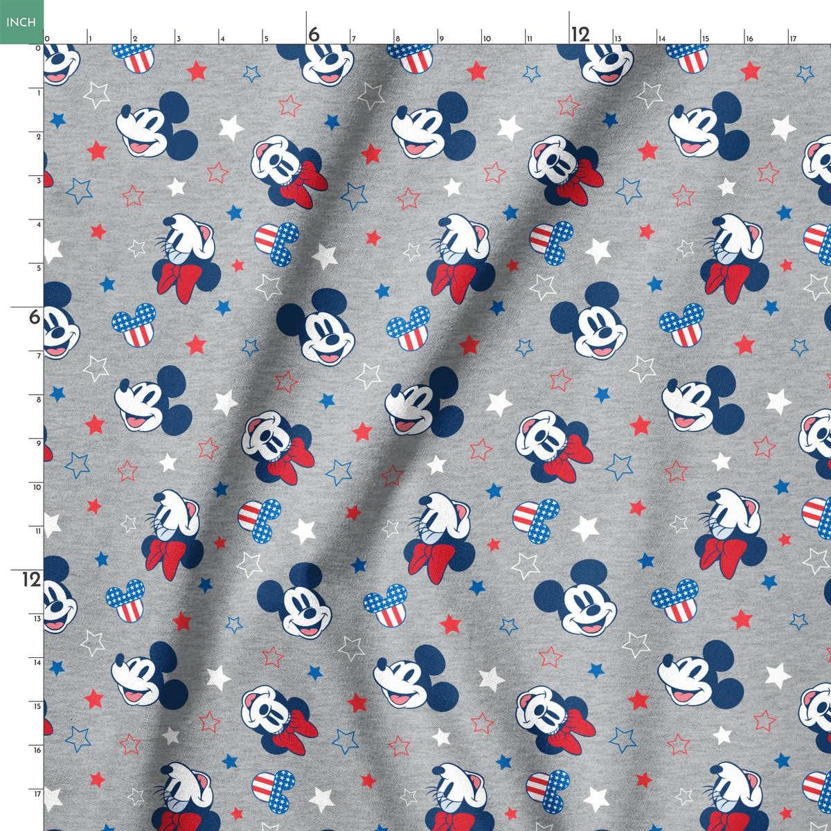 Disney Mickey and Minnie Patriotic Stars on Gray Fabric
