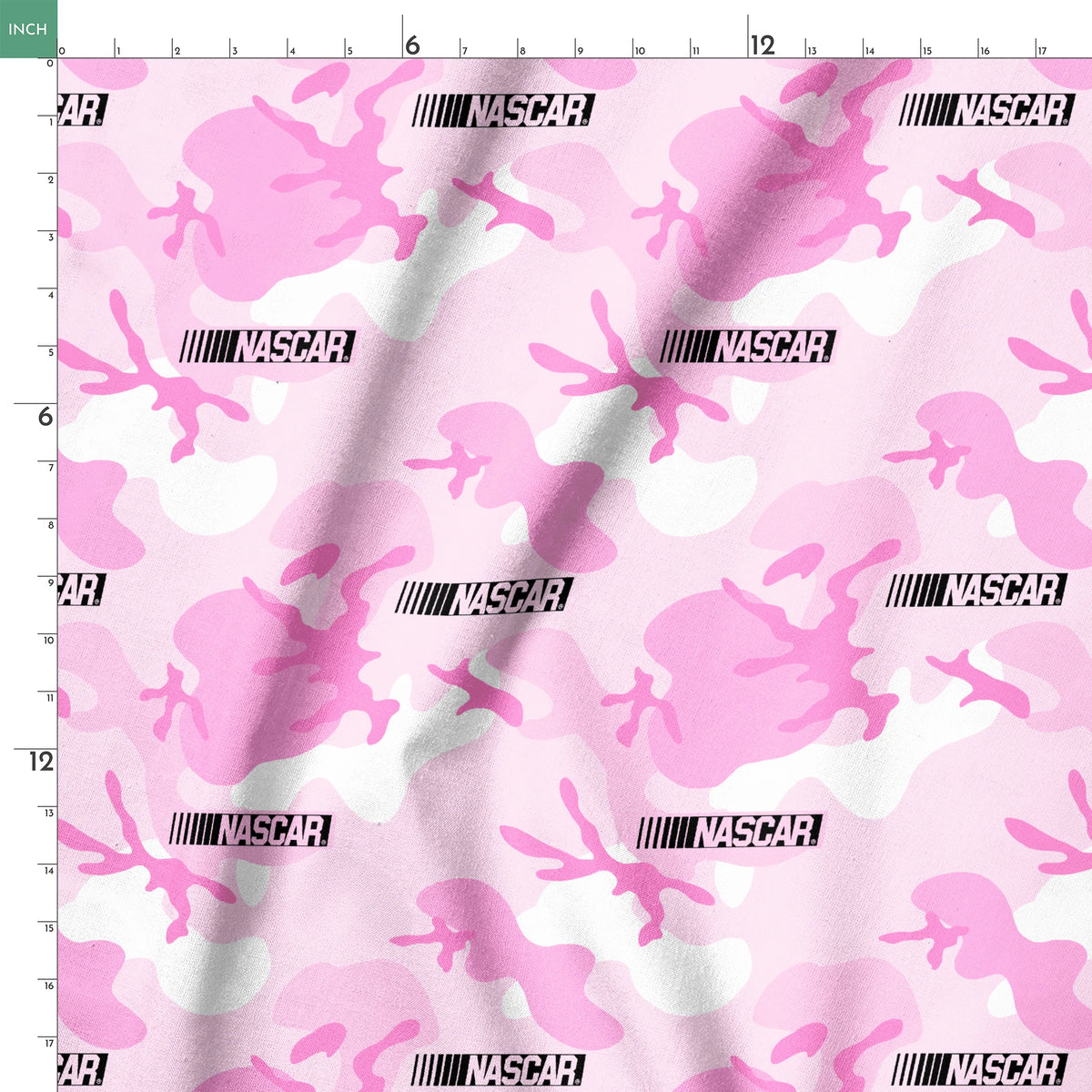 NASCAR® Retro Logo and Camo Toss on Pink Fabric