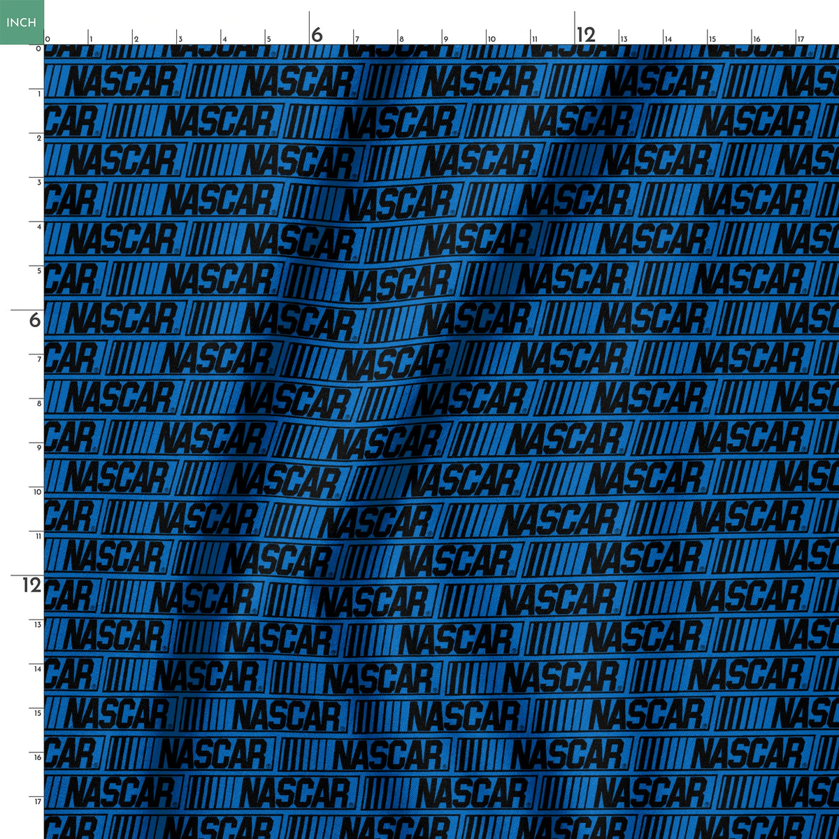NASCAR® Retro Logo on Blue Stripes Fabric