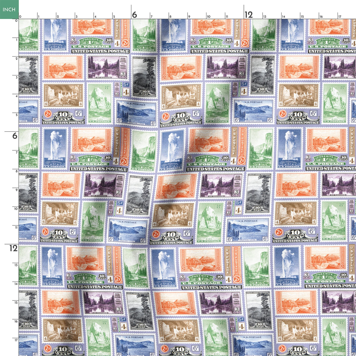 USPS National Park Stamps on Purple Fabric