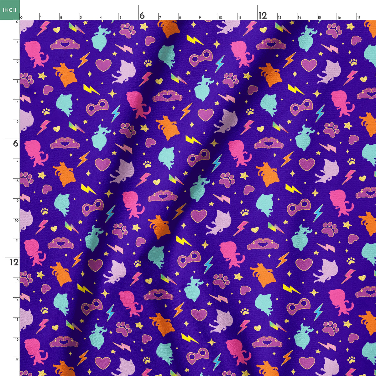 Disney Jr's. SuperKitties Pawsome Characters on Blue Fabric