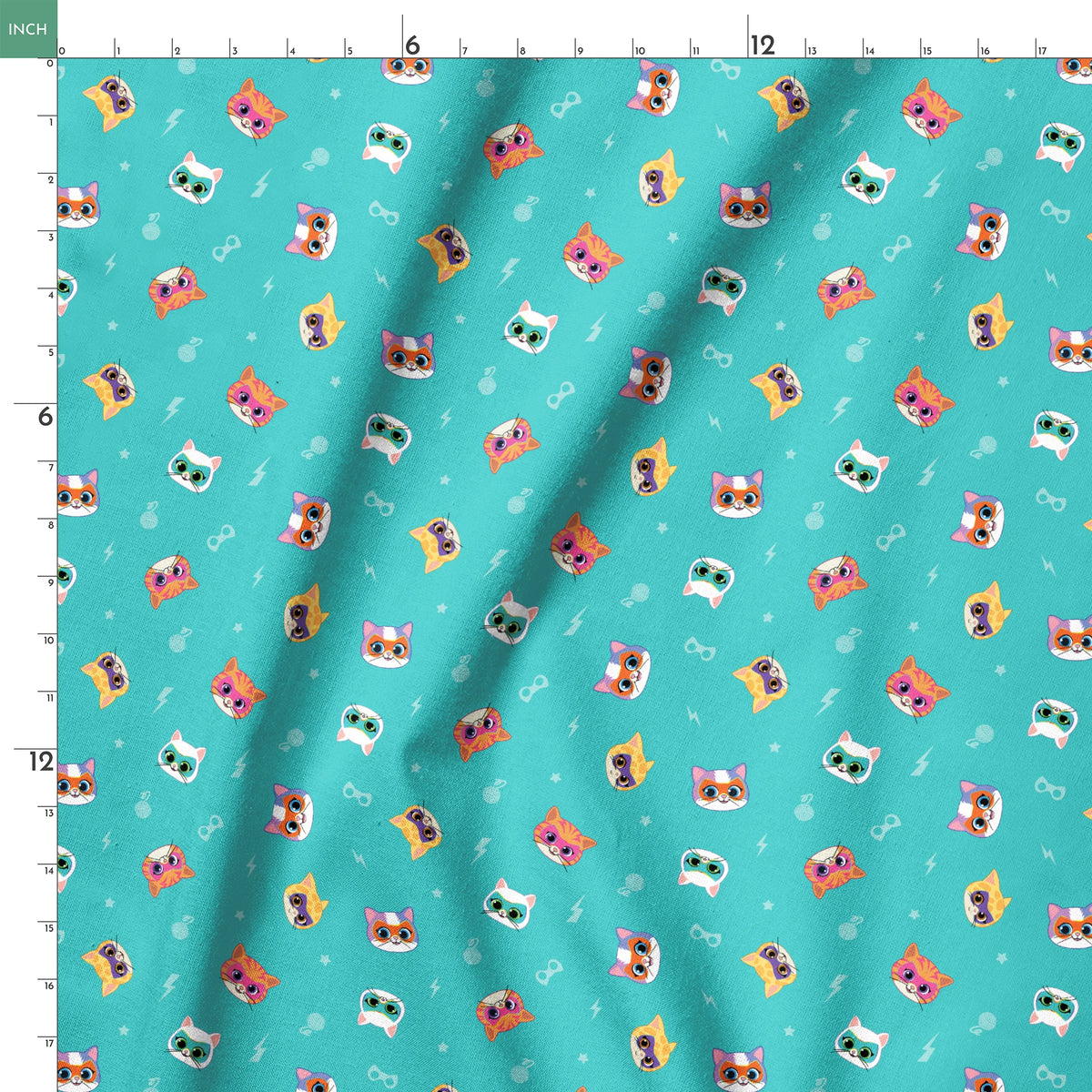 Disney Jr's. SuperKitties Friends Furever on Teal Fabric