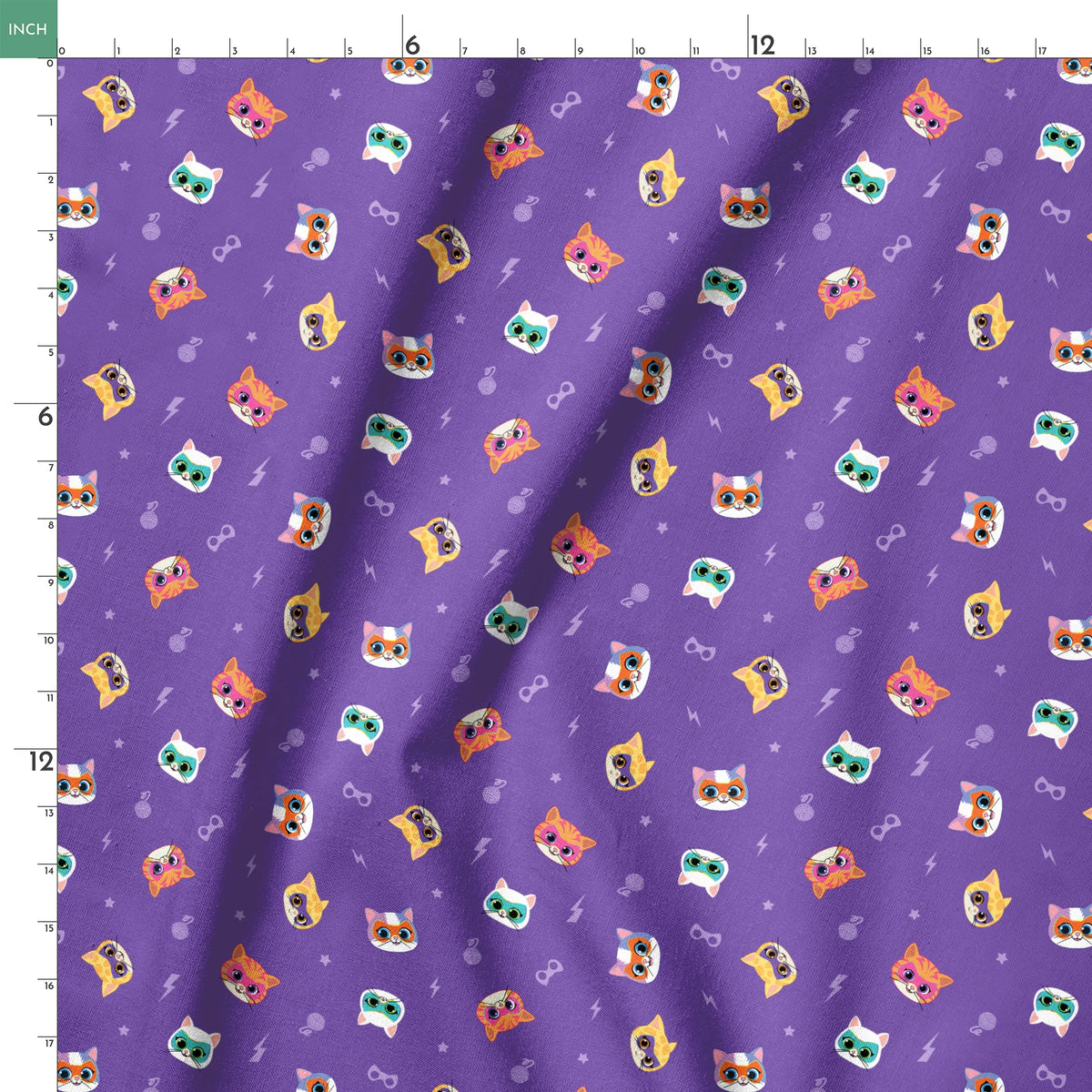 Disney Jr's. SuperKitties Friends Furever on Purple Fabric