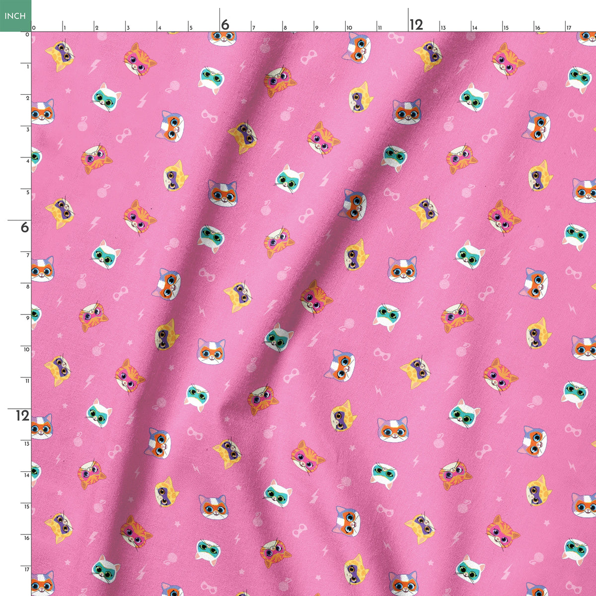 Disney Jr's. SuperKitties Friends Furever on Pink Fabric