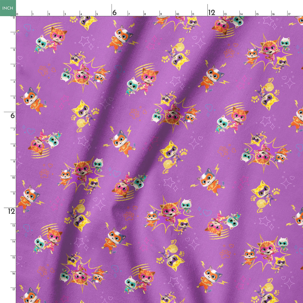 Disney Jr's. SuperKitties Fierce Fighters on Purple Fabric