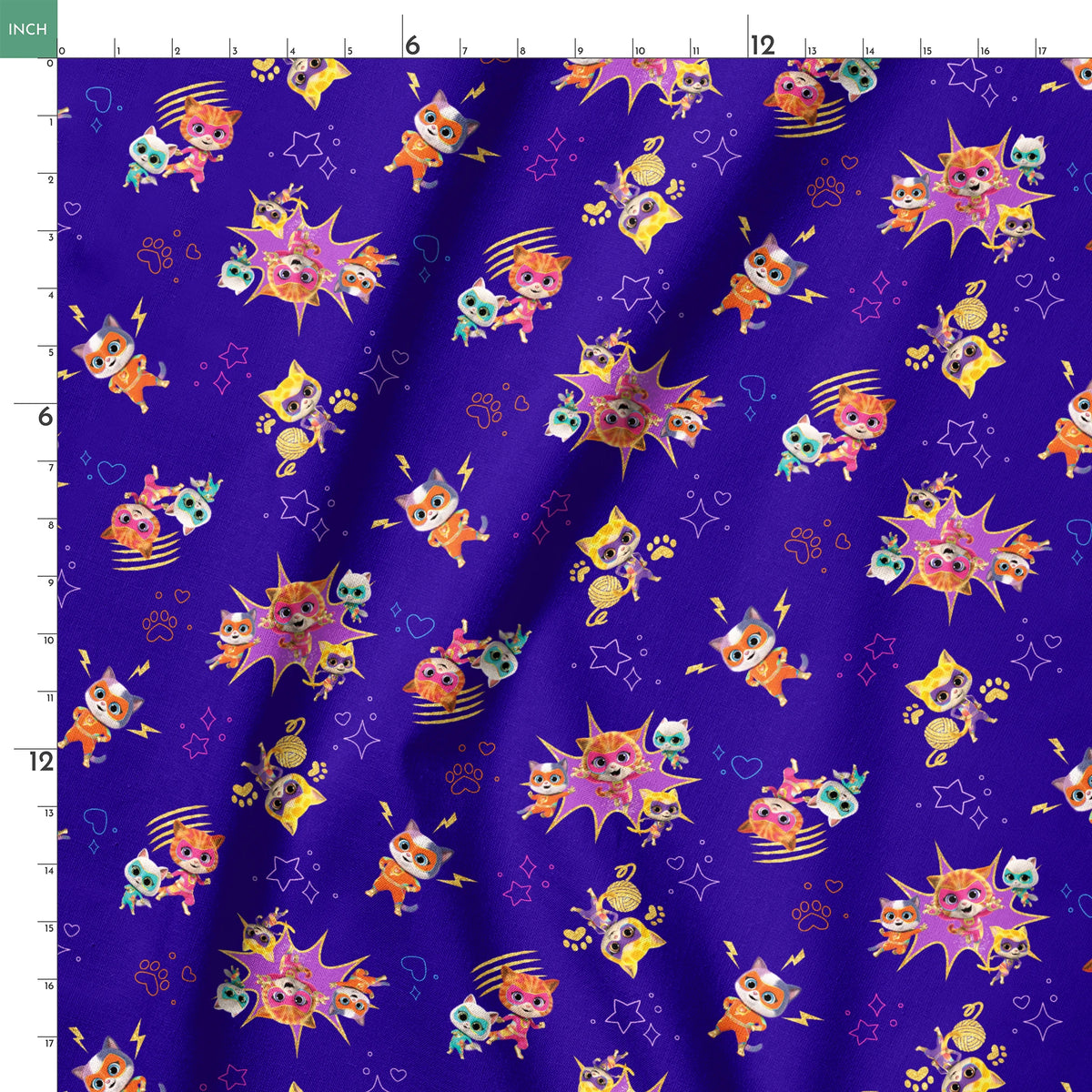 Disney Jr's. SuperKitties Fierce Fighters on Blue Fabric