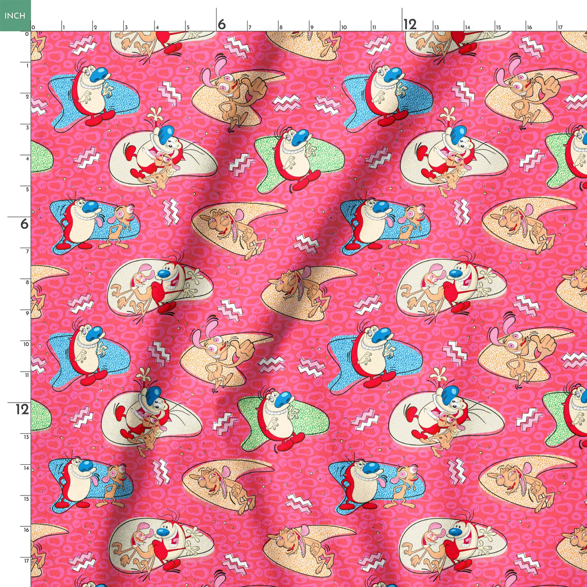 Ren & Stimpy Retro Graphics on Pink Fabric