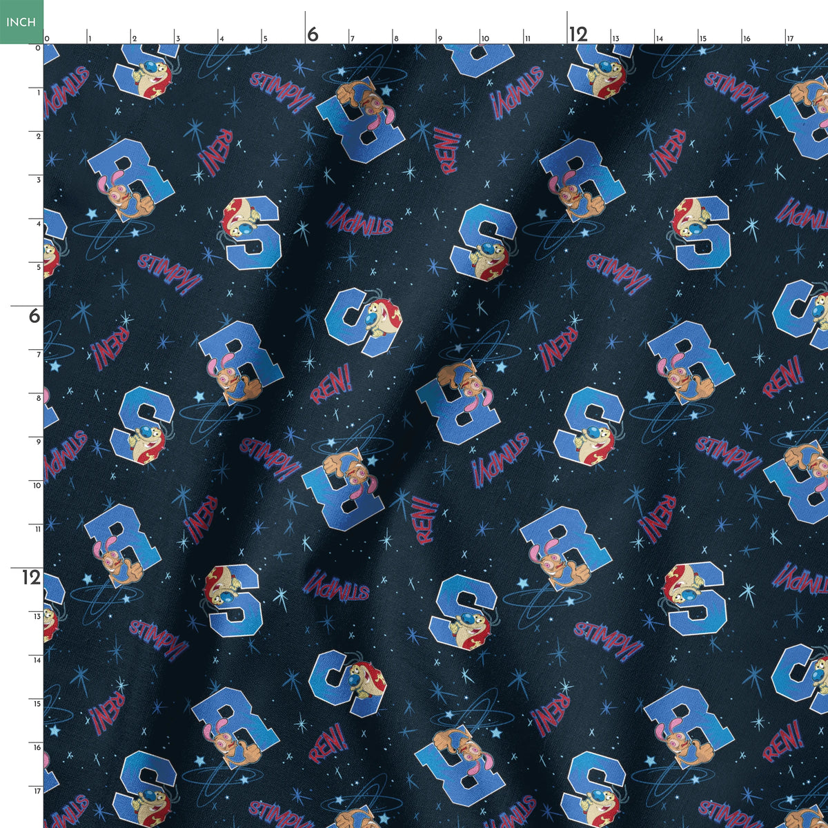 Ren & Stimpy Varsity Letters on Navy Fabric
