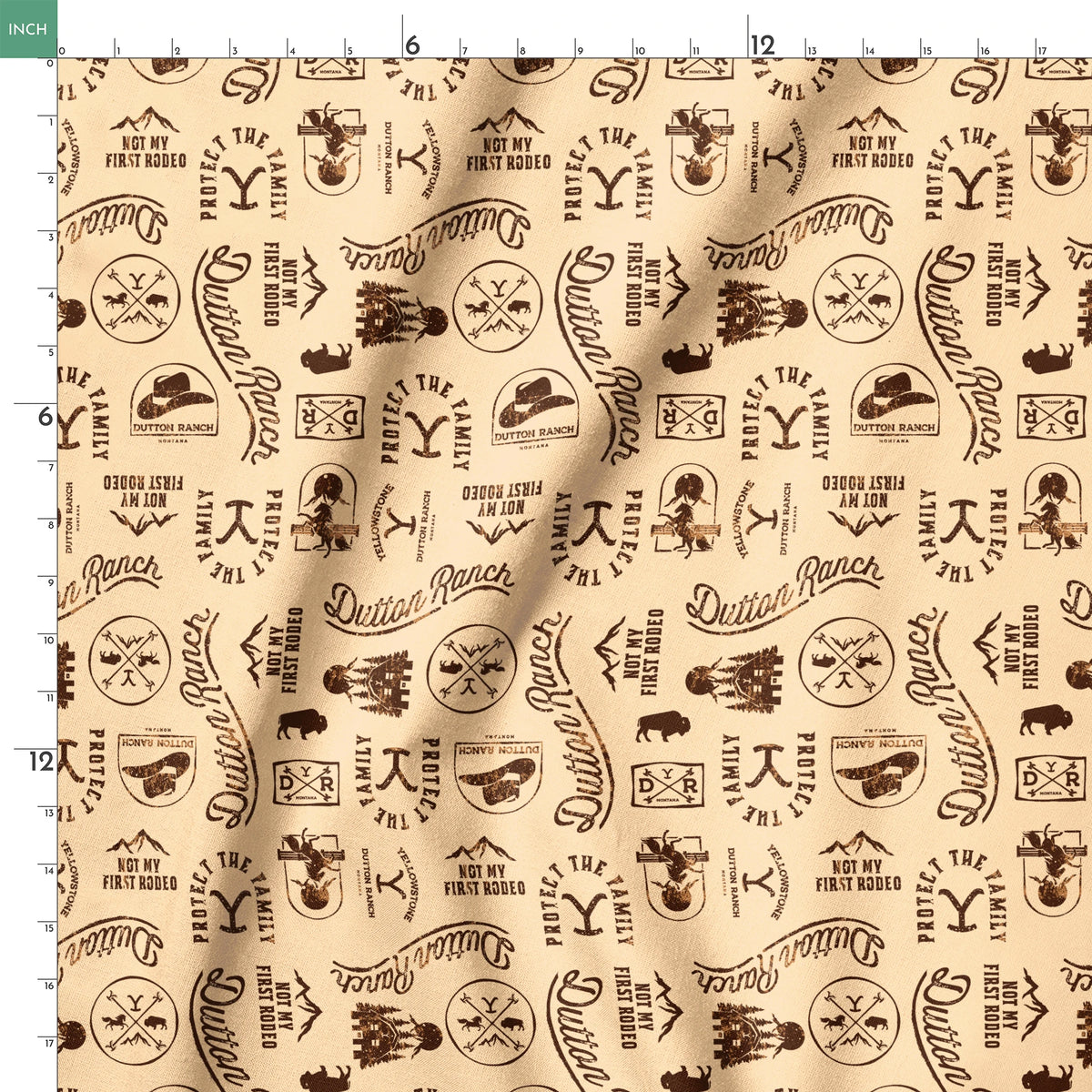 Paramount Yellowstone Dutton Ranch Icons on Ivory Fabric