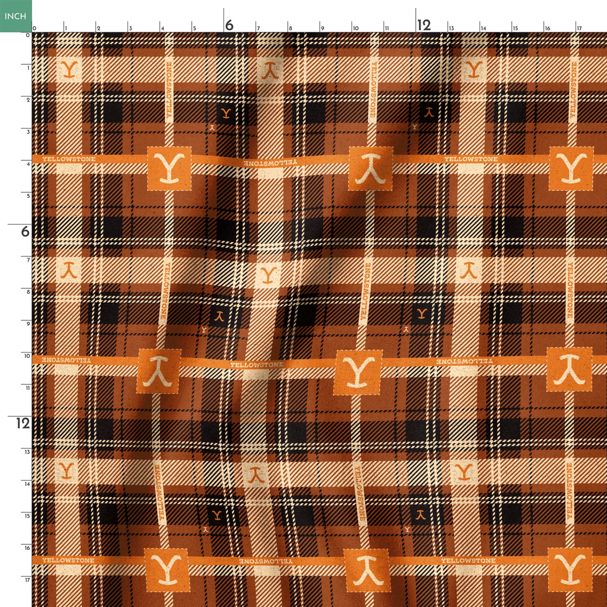 Paramount Yellowstone Rustic Plaid on Rust Fabric