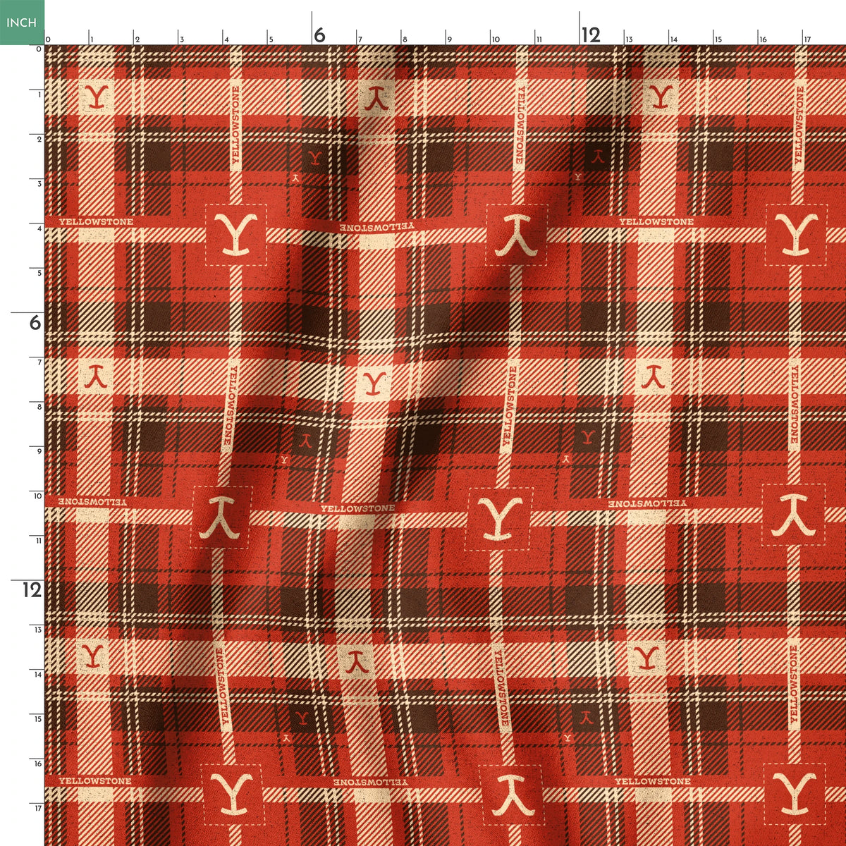 Paramount Yellowstone Rustic Plaid on Red Fabric