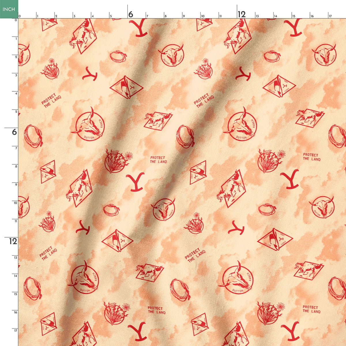 Paramount Yellowstone Icons in the Clouds on Rust Fabric