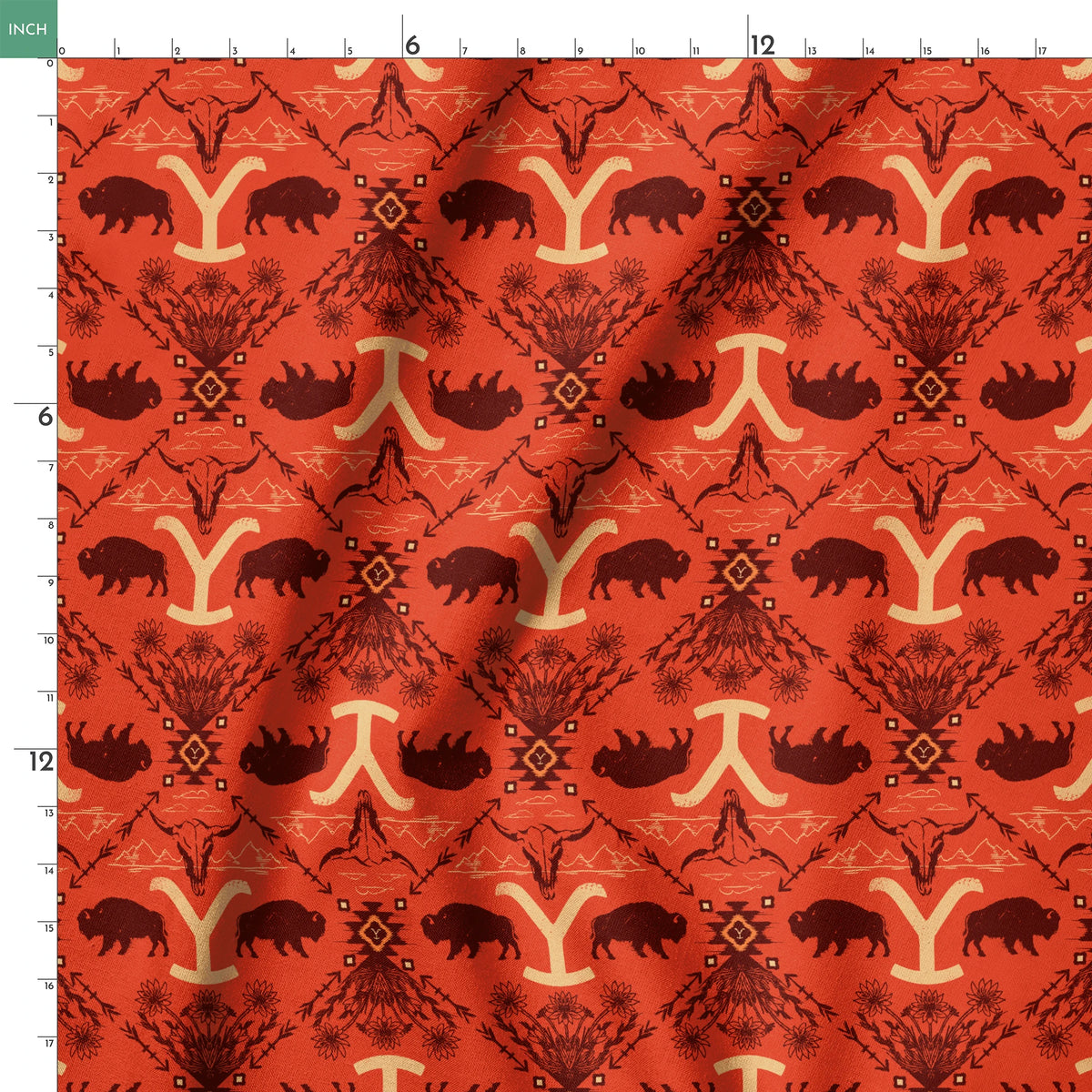 Paramount Yellowstone Bison Argyle on Burnt Orange Fabric