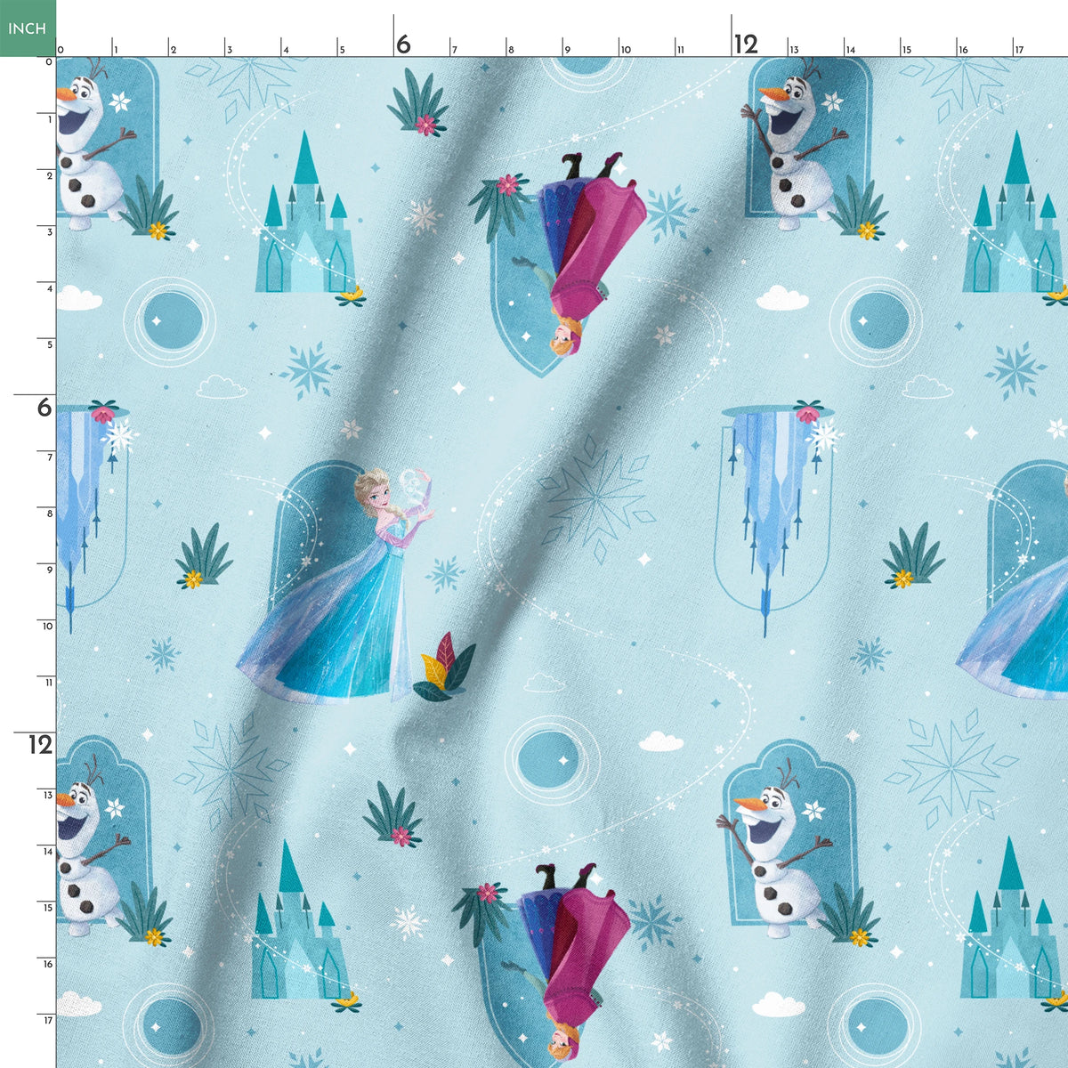 Disney Frozen Falling Snow on Blue Fabric