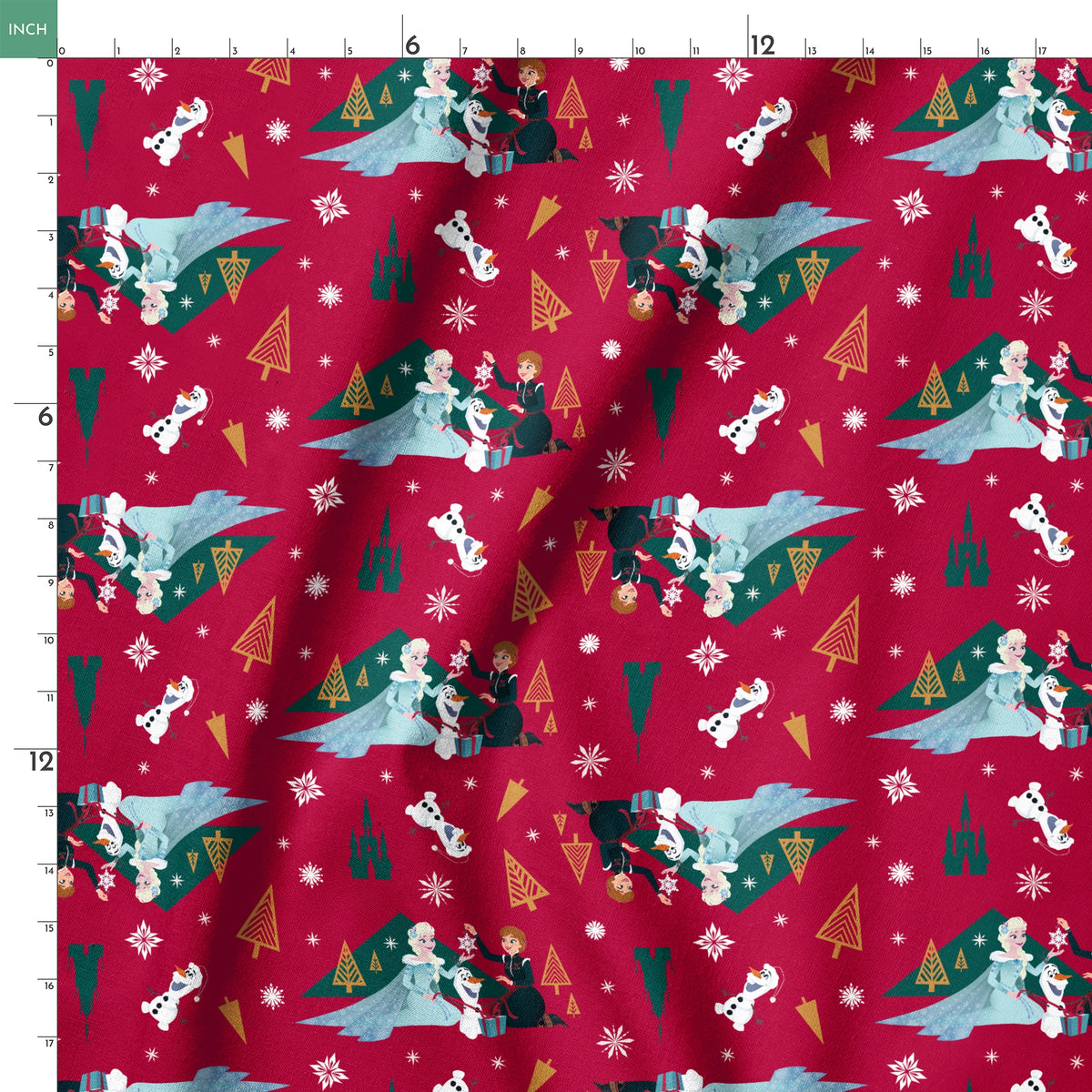 Disney Frozen  Holiday Tidings on Red Fabric