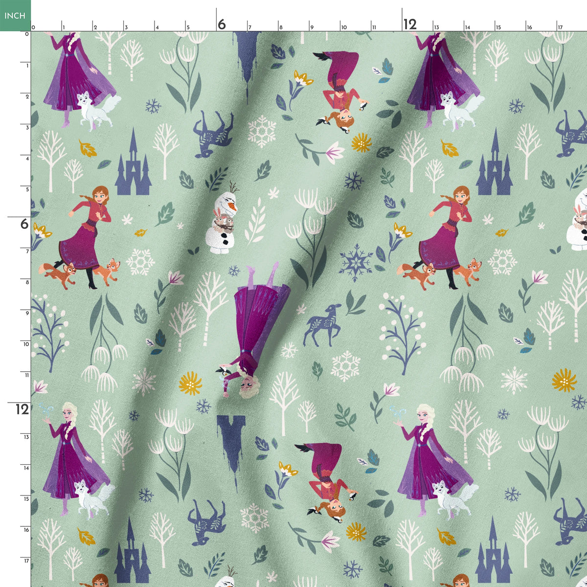 Disney Frozen  Winter Adventure on Green Fabric