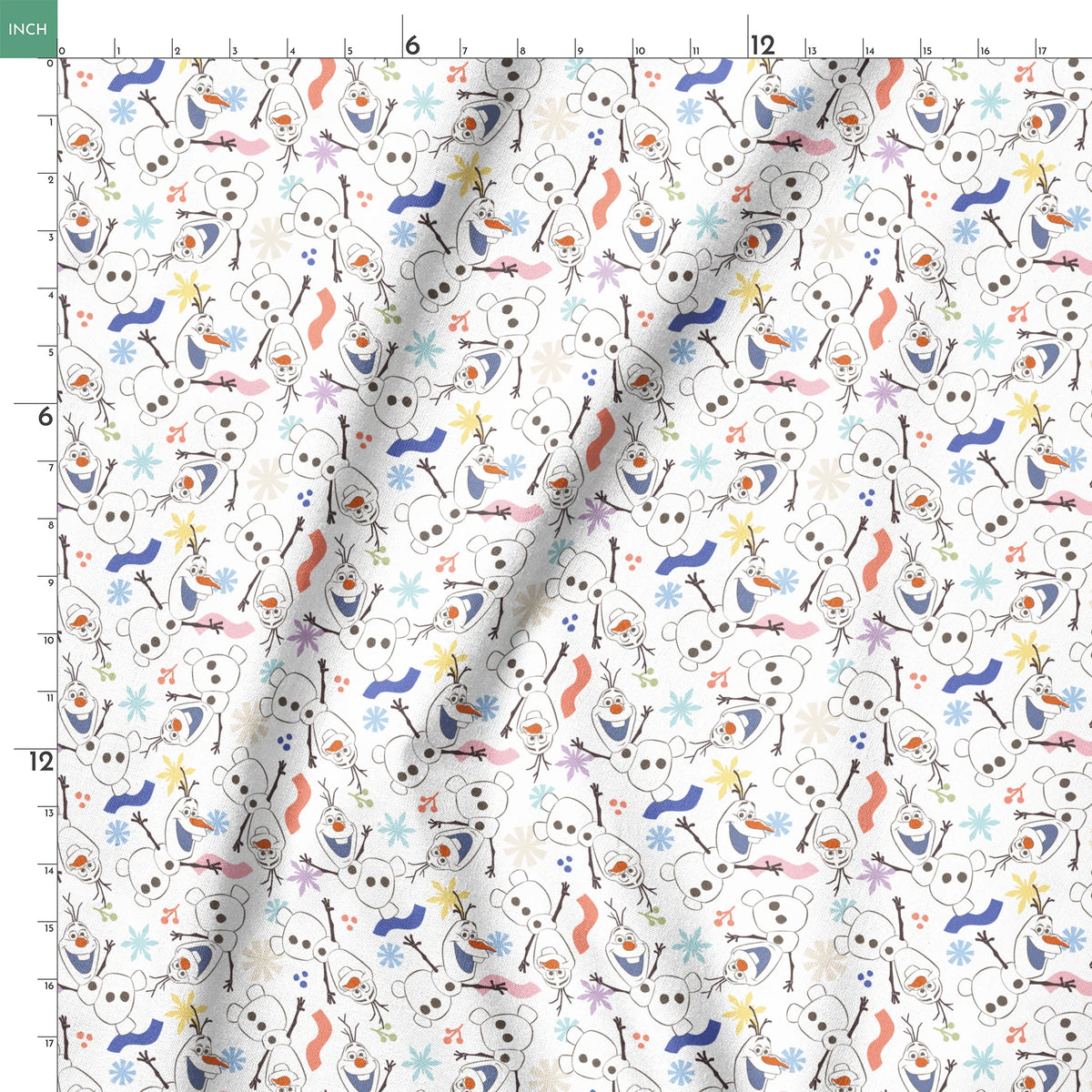 Disney Frozen  Colorful Olaf Toss on White Fabric