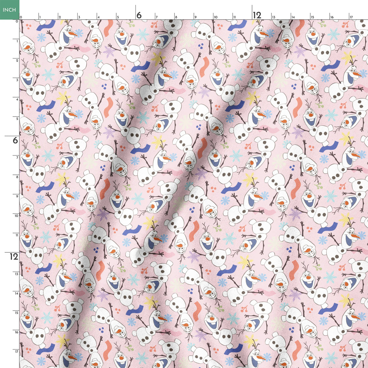 Disney Frozen  Colorful Olaf Toss on Pink Fabric