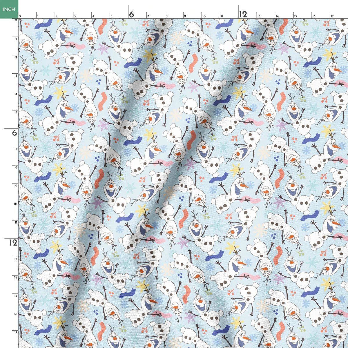 Disney Frozen  Colorful Olaf Toss on Blue Fabric