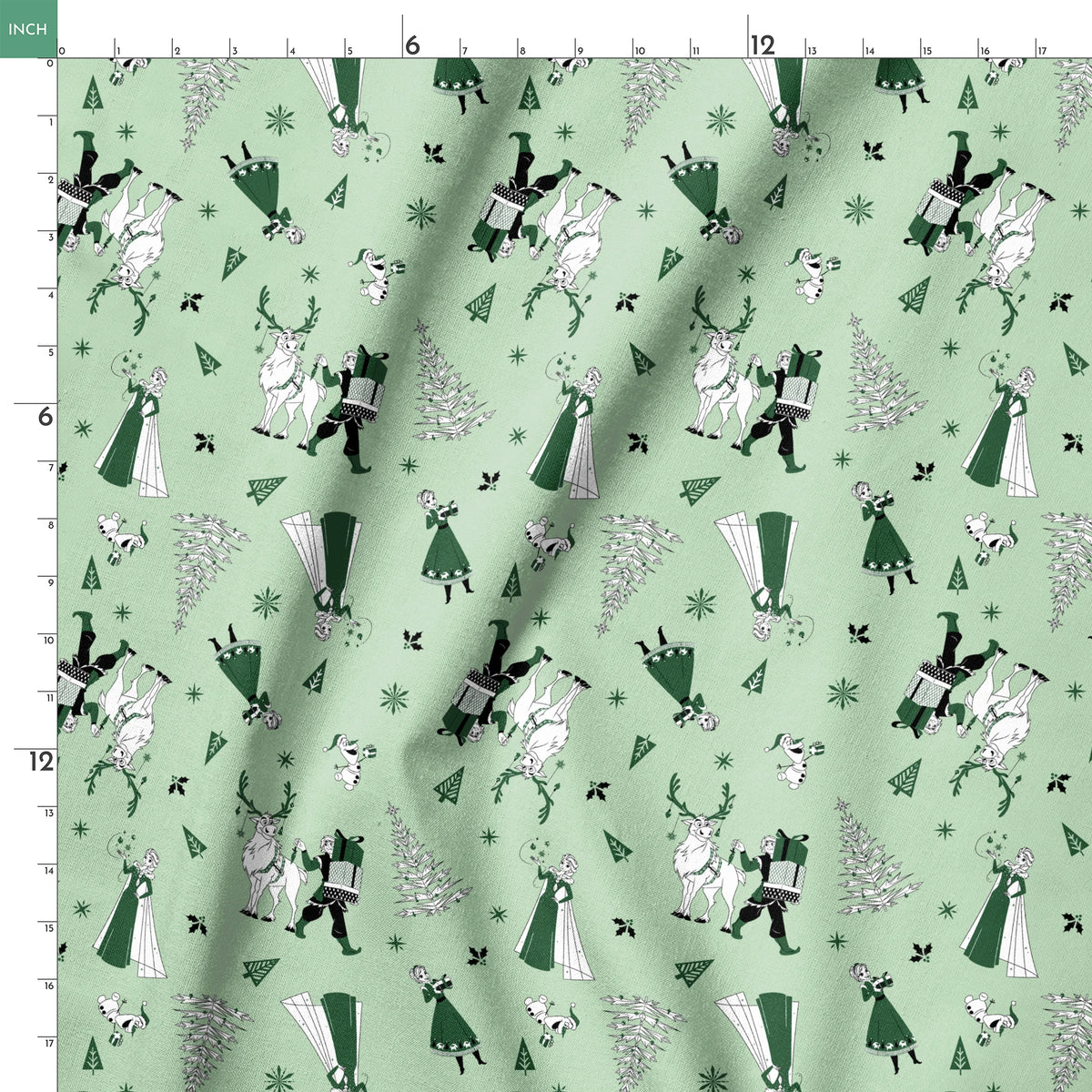 Disney Frozen  Holiday Friends on Green Fabric
