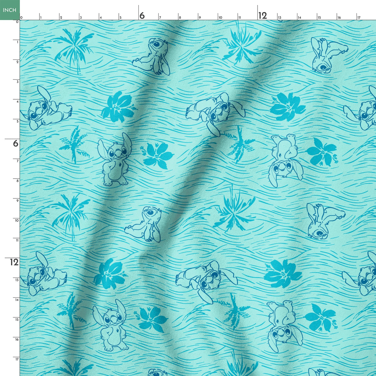 Disney Stitch Tropical Breeze on Aqua Fabric