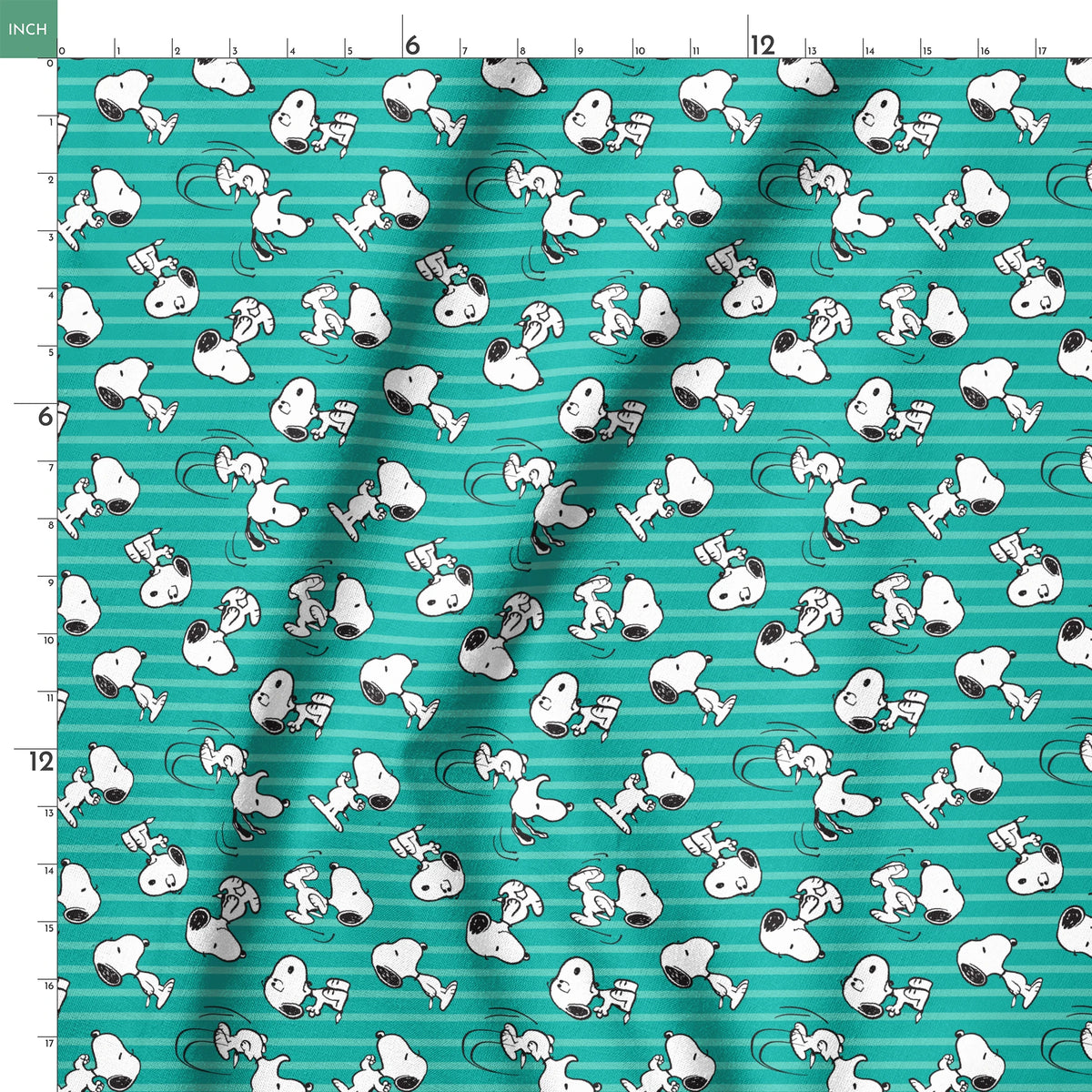 Peanuts Snoopy on Teal Stripes Fabric