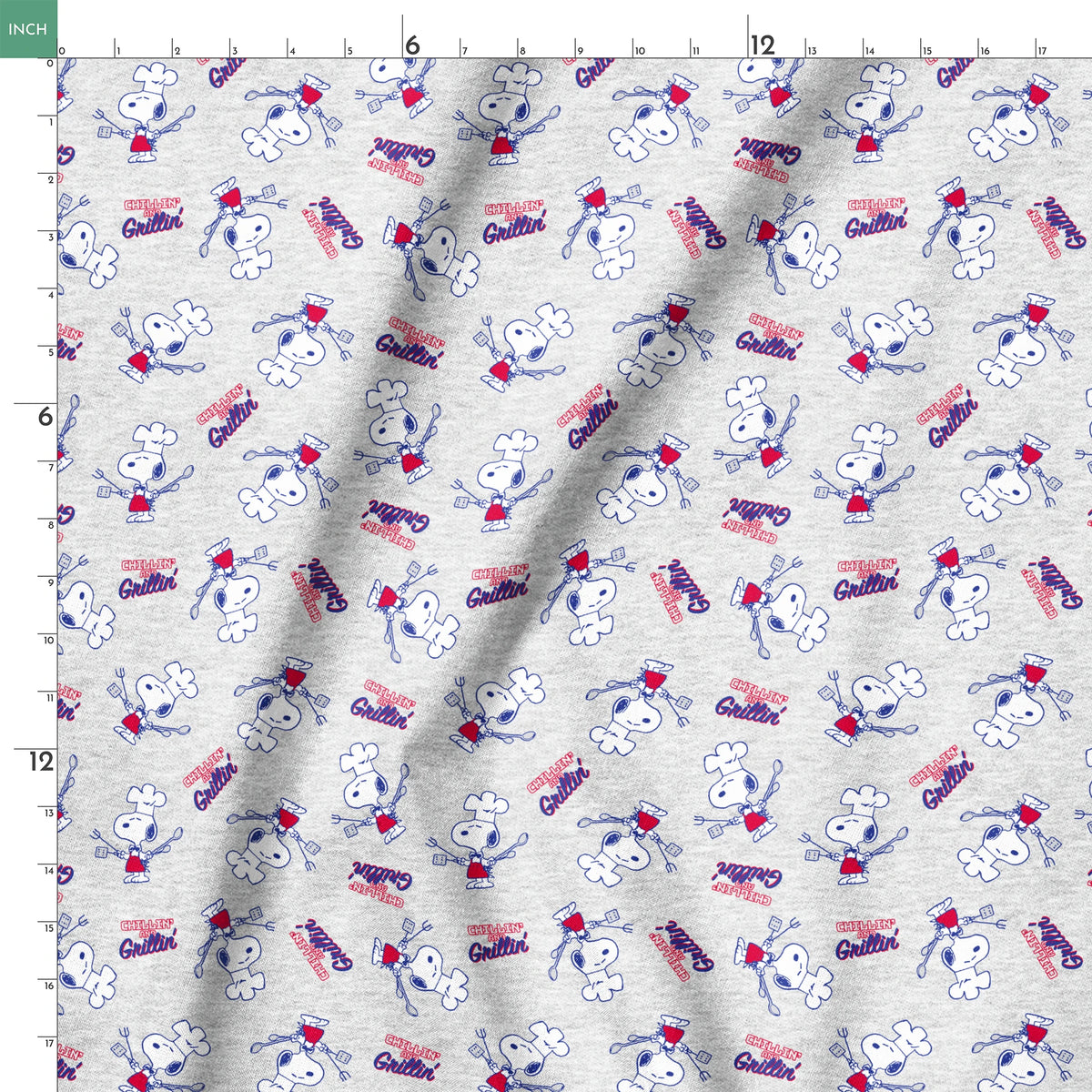 Peanuts Snoopy Chef Grillin' Gray Fabric