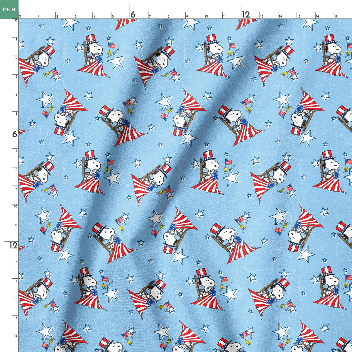 Peanuts Patriotic Snoopy Flag on Blue Fabric
