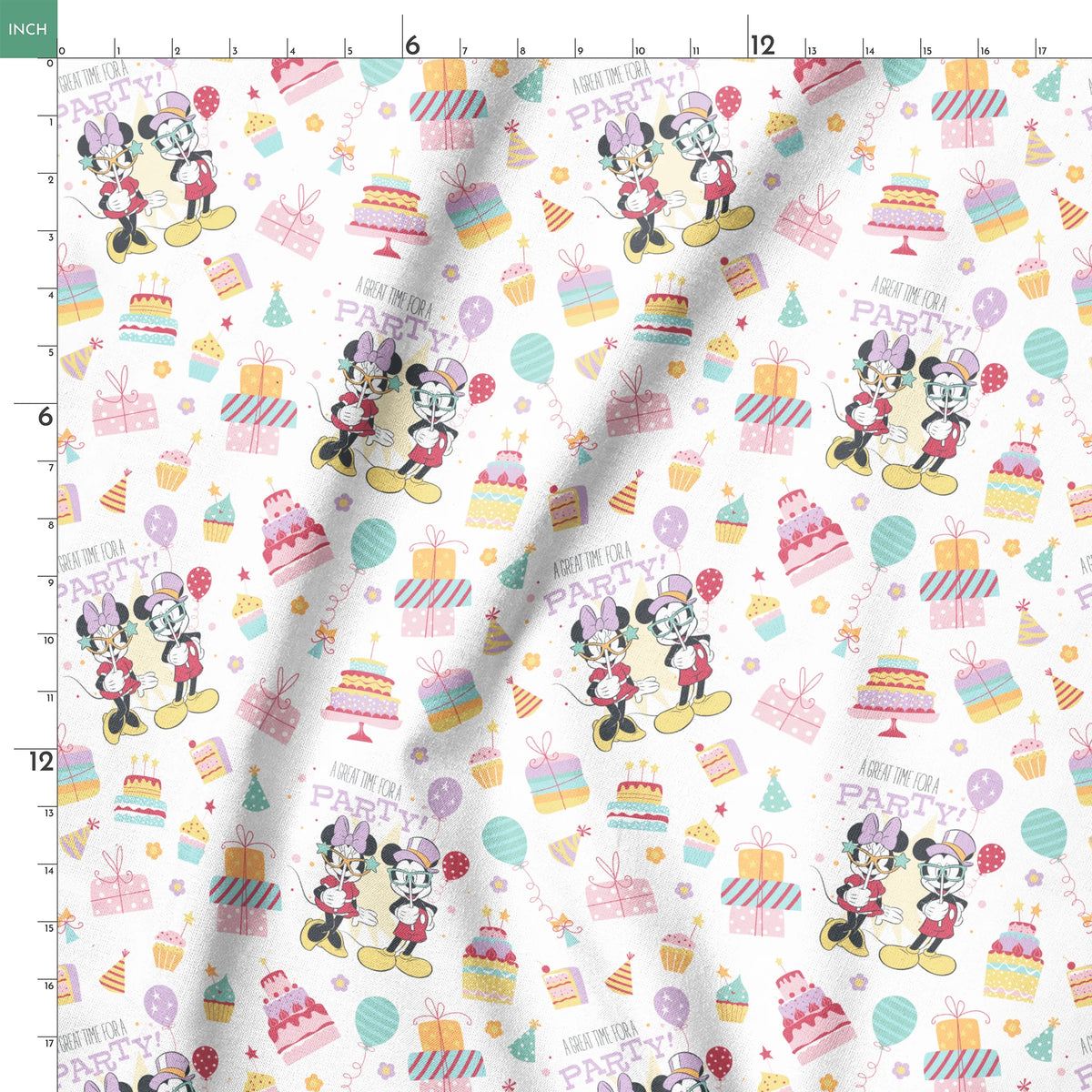 Disney Mickey Mouse and Minnie Mouse Time for a Party Fabric