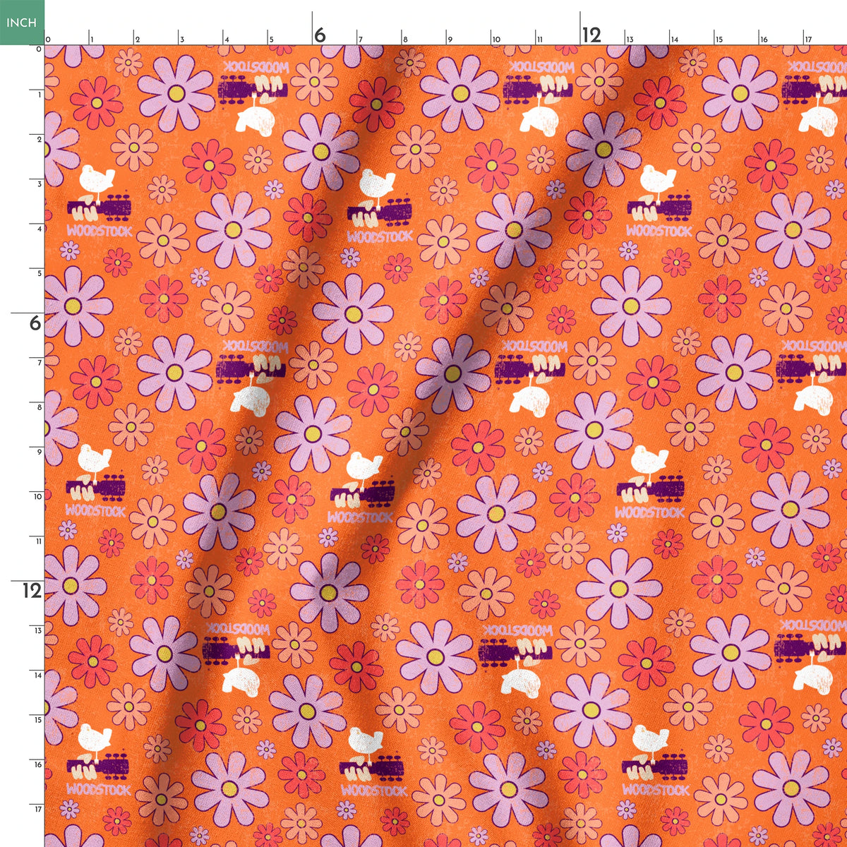 Woodstock Florals on Orange Fabric