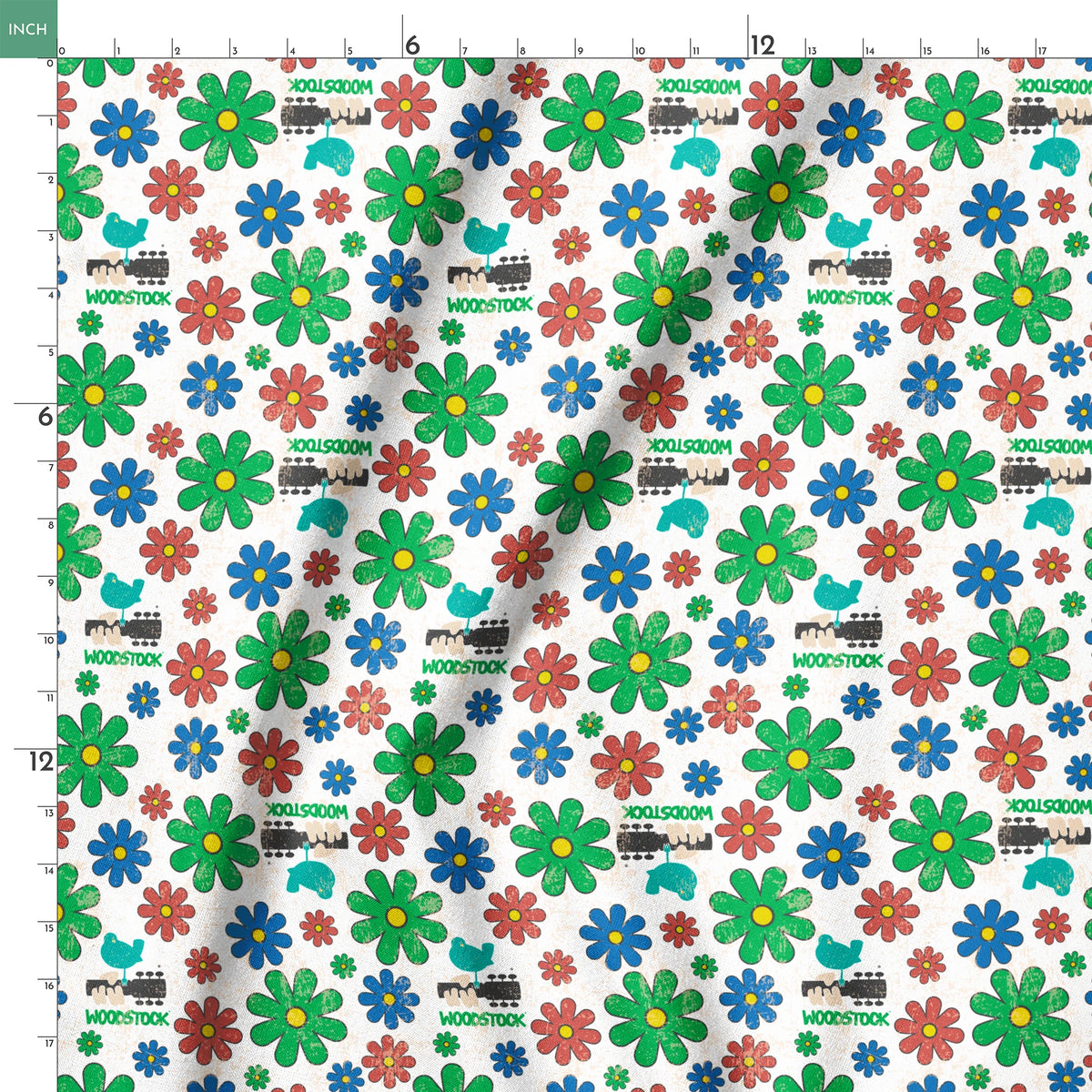 Woodstock Florals on White Fabric