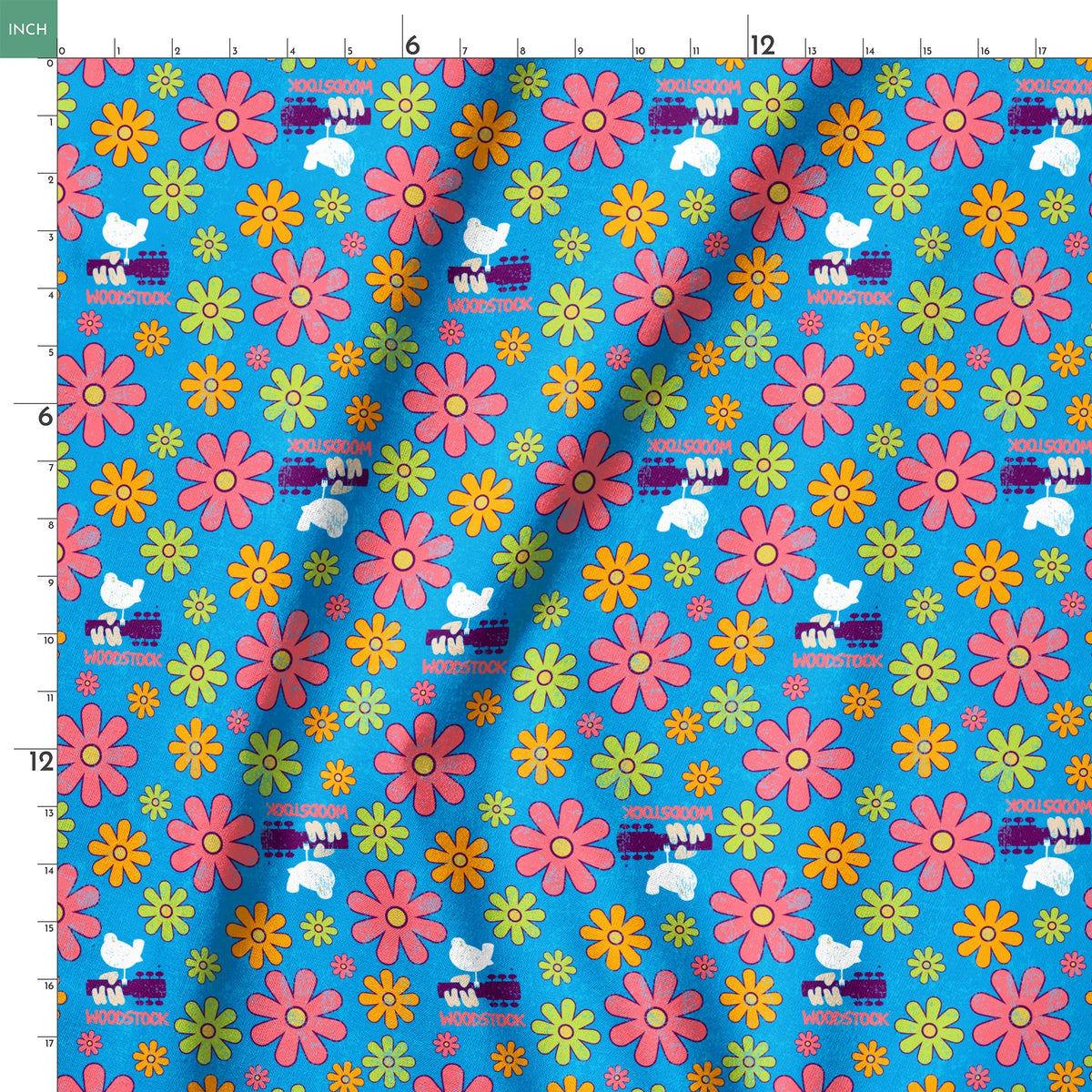Woodstock Florals on Blue Fabric