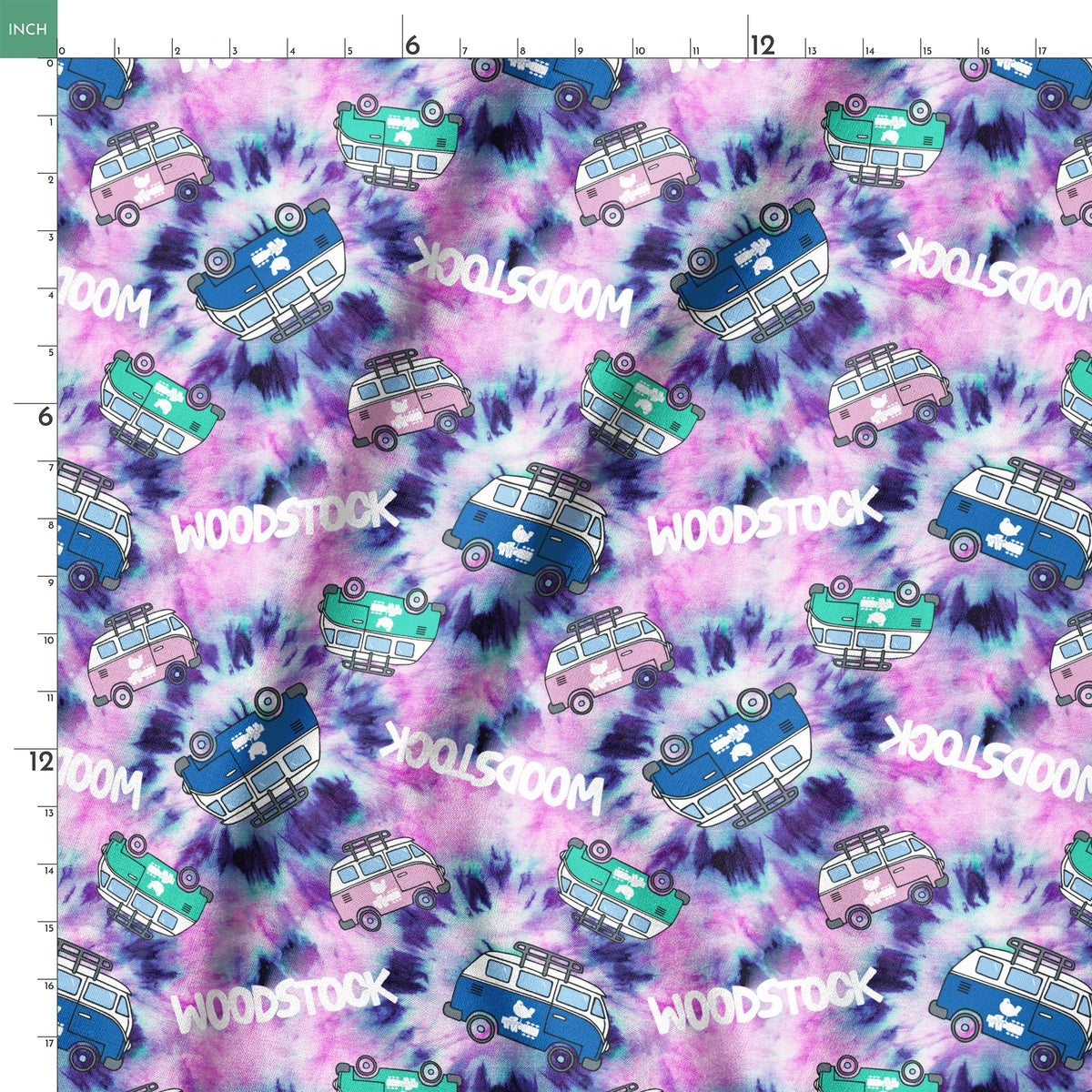 Woodstock Tie-Dye Van on Purple Fabric