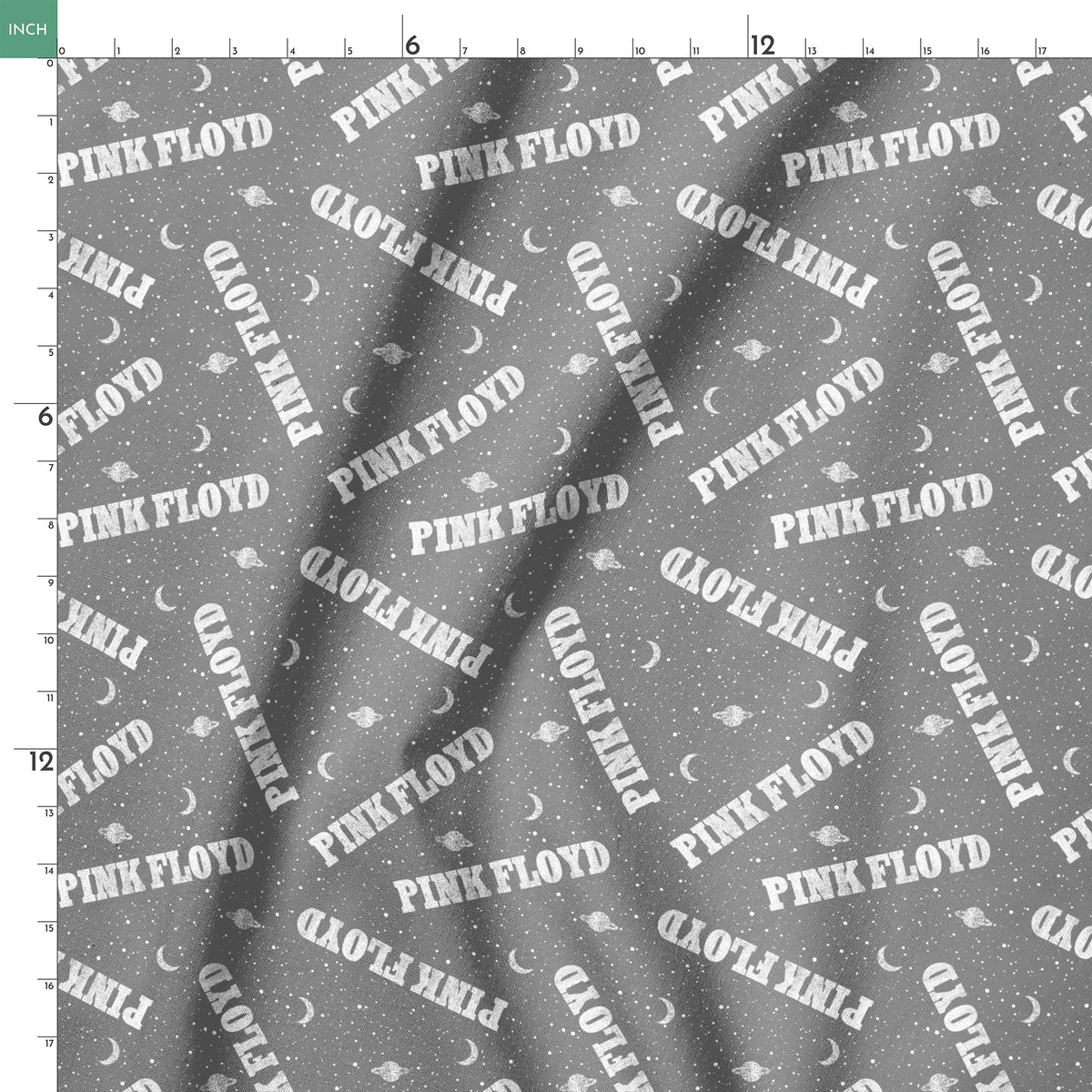 Pink Floyd Planets and Moons on Grey Fabric