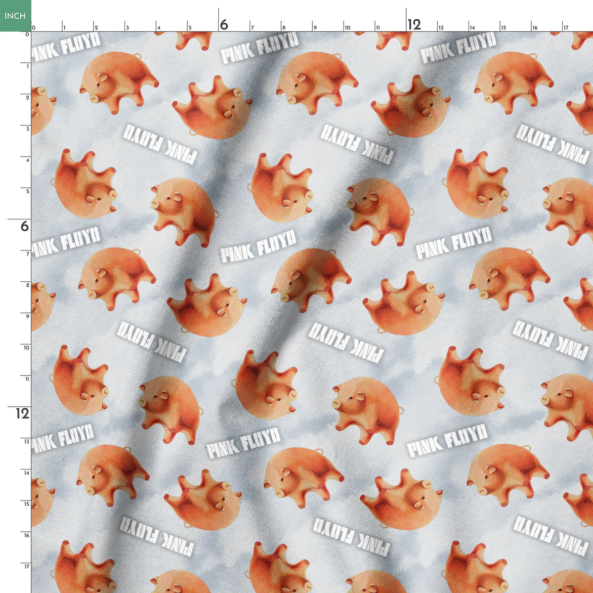 Pink Floyd Pigs on Gray Fabric