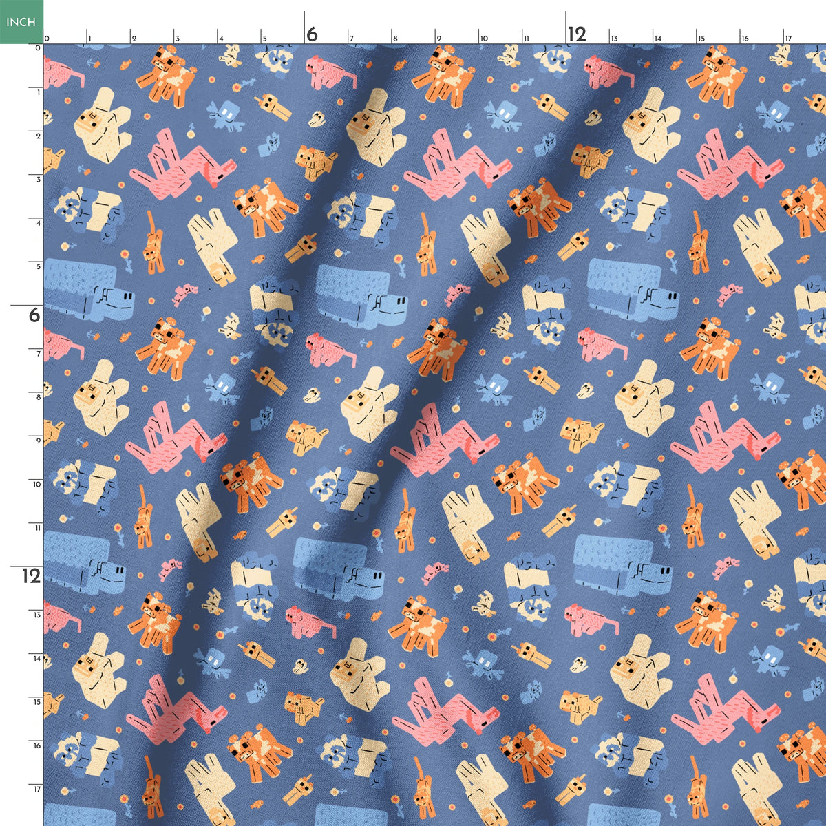 Minecraft Pastel Passive Mobs on Purple Fabric