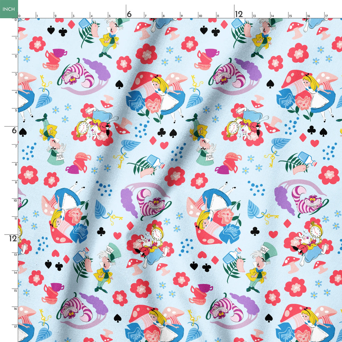Disney Alice in Wonderland  Wandering in Wonderland on Blue Fabric
