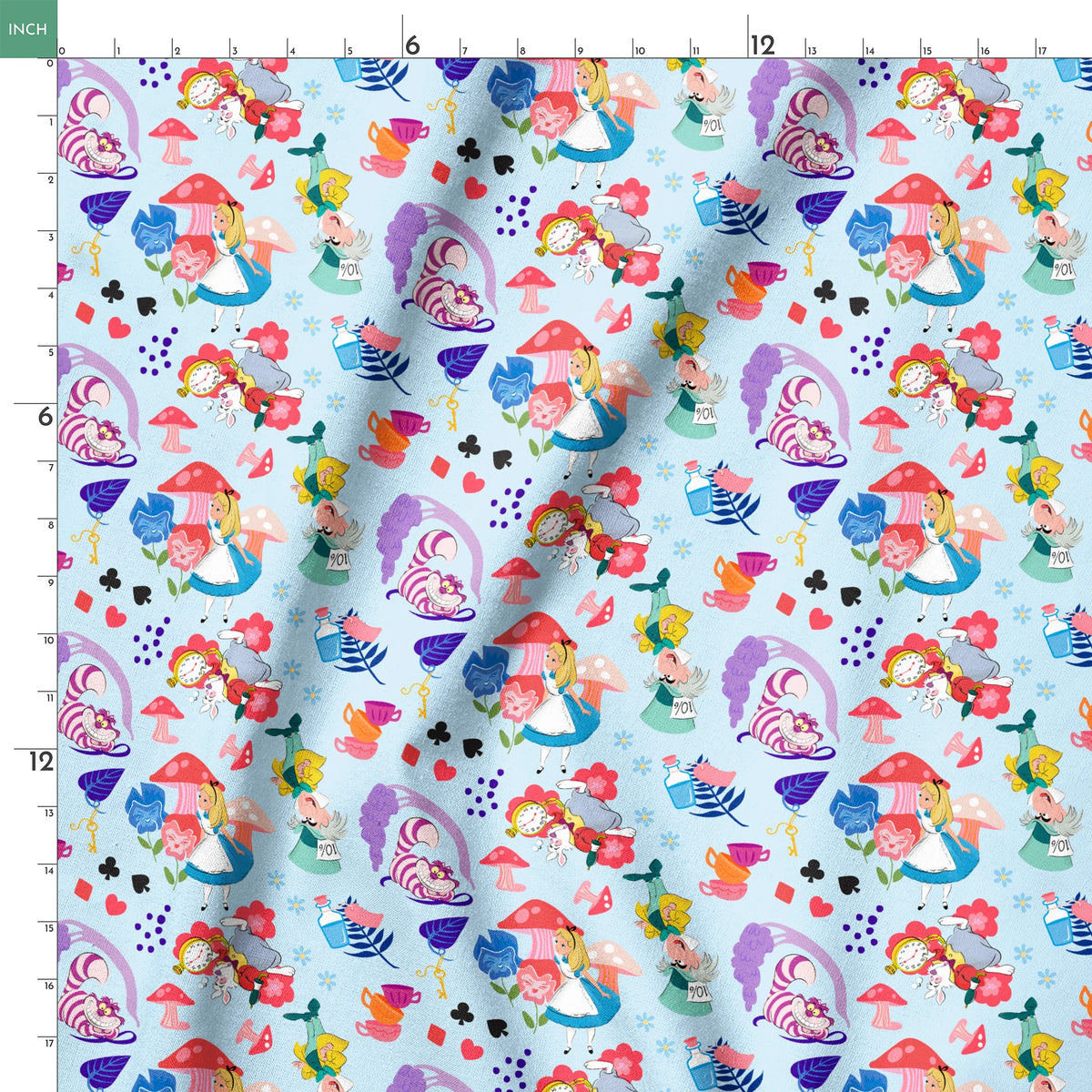 Disney Alice in Wonderland  Wandering in Wonderland on Blue Fabric