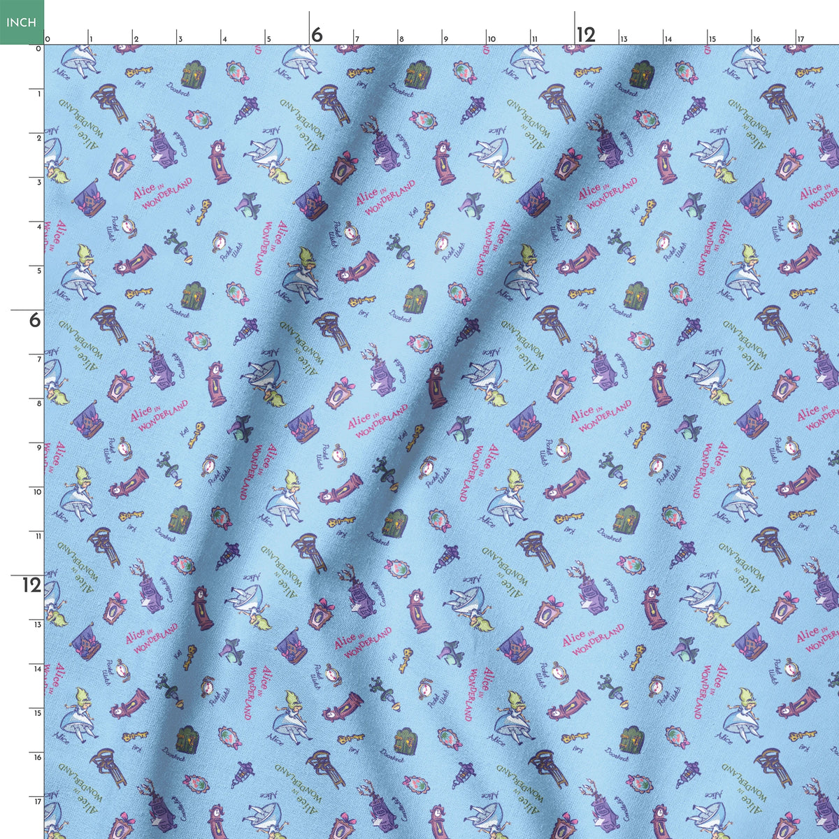 Disney Alice in Wonderland  Down the Rabbit Hole on Blue Fabric