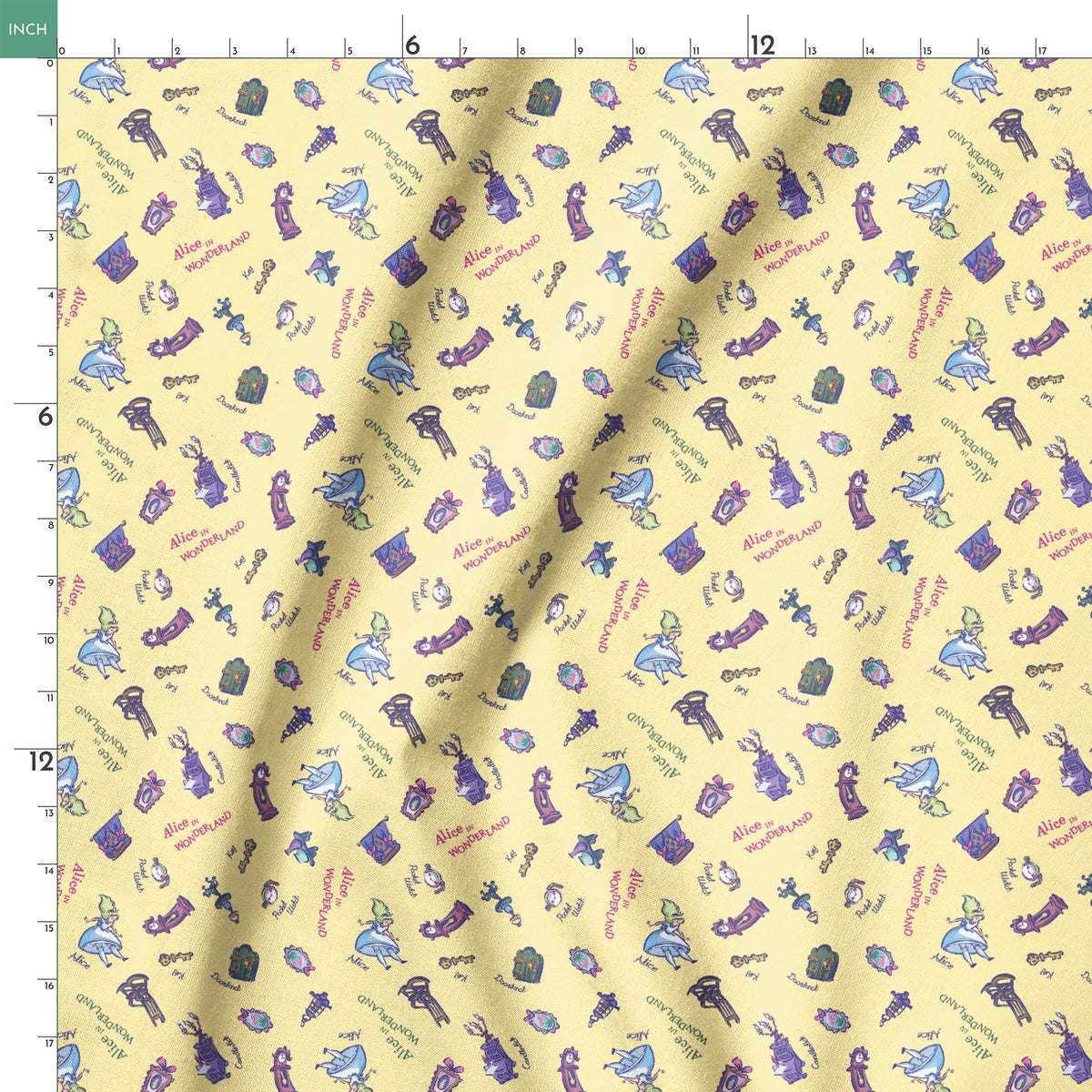 Disney Alice in Wonderland  Down the Rabbit Hole on Yellow Fabric