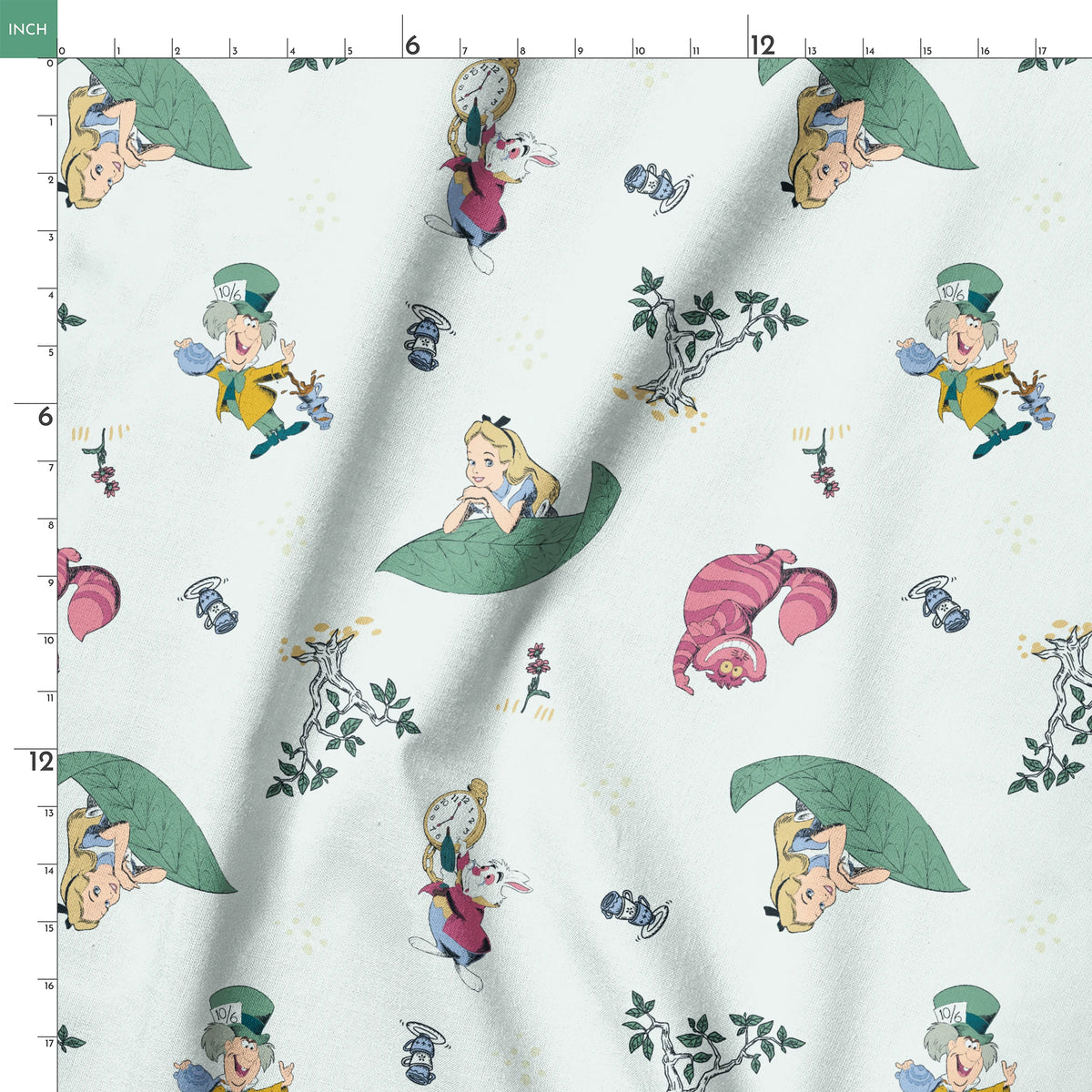 Disney Alice in Wonderland Green Whimsy Fabric