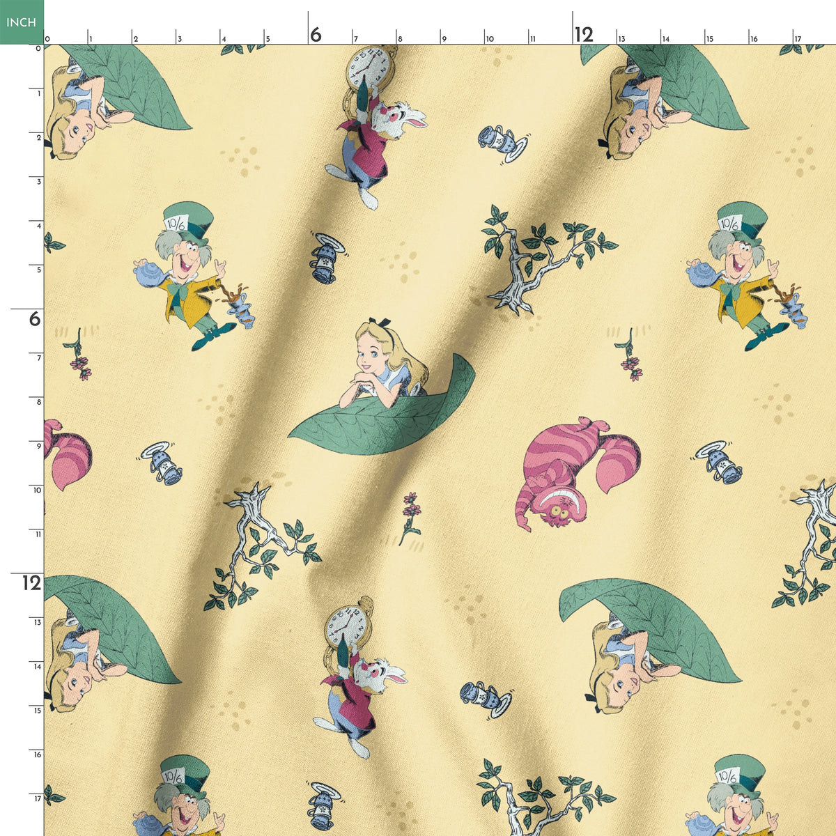 Disney Alice in Wonderland Yellow Whimsy Fabric